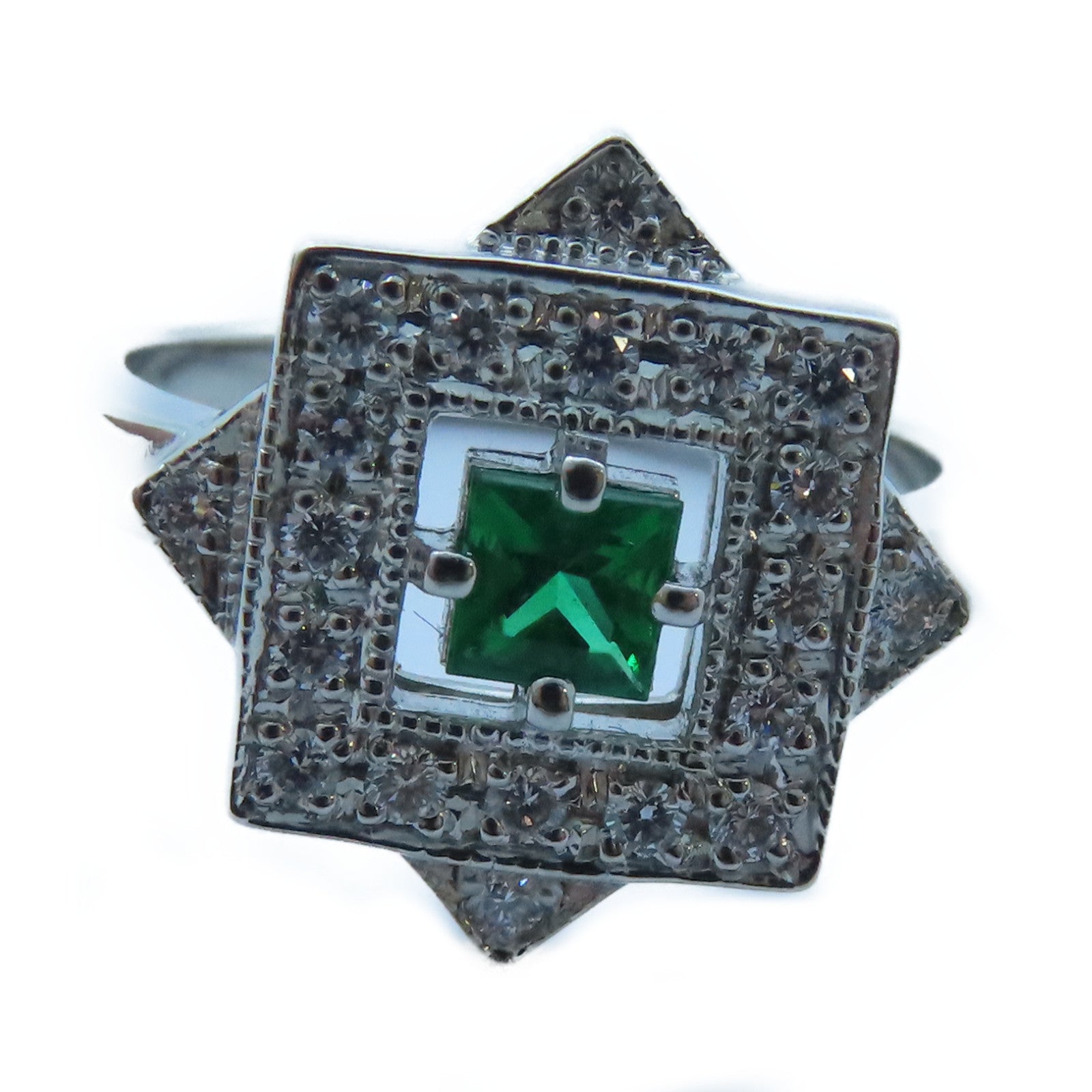 JEWELRY 【激減優惠】PT900白金Emerald/Diamond Ring 0.26ct綠寶石/0.29ct鑽石戒指US#7.5
