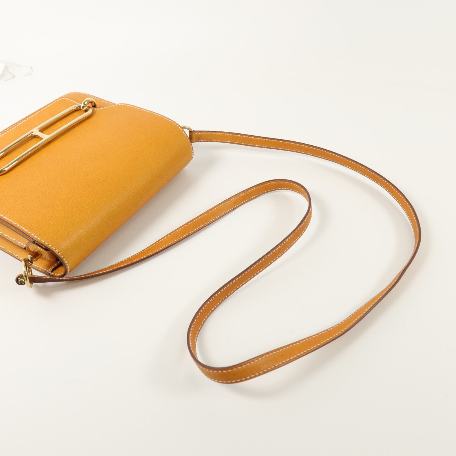 HERMES Peau De Porc皮革Roulis Mini肩背袋Toffee