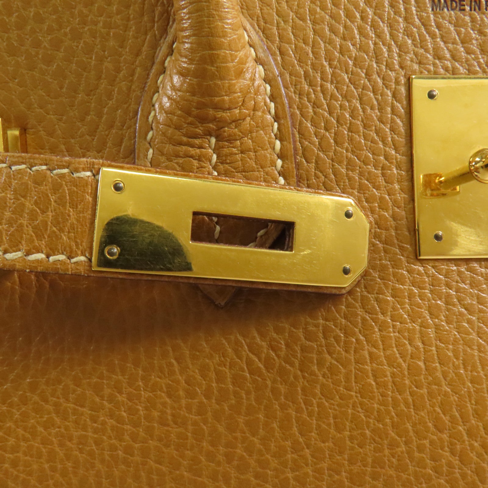 HERMES Ardennes皮革Birkin 30金扣手挽袋Natural