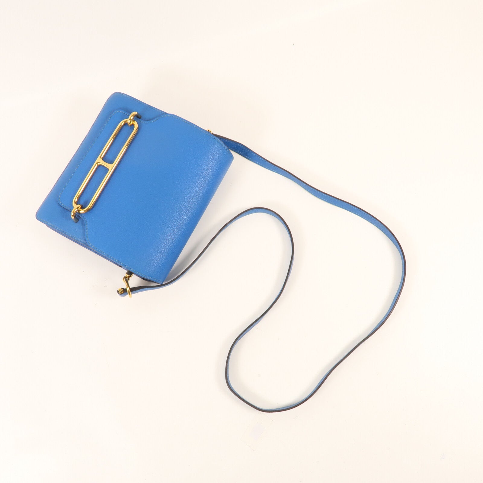 HERMES Evercolr皮革Mini Roulis金扣肩背袋Bleu Saphir