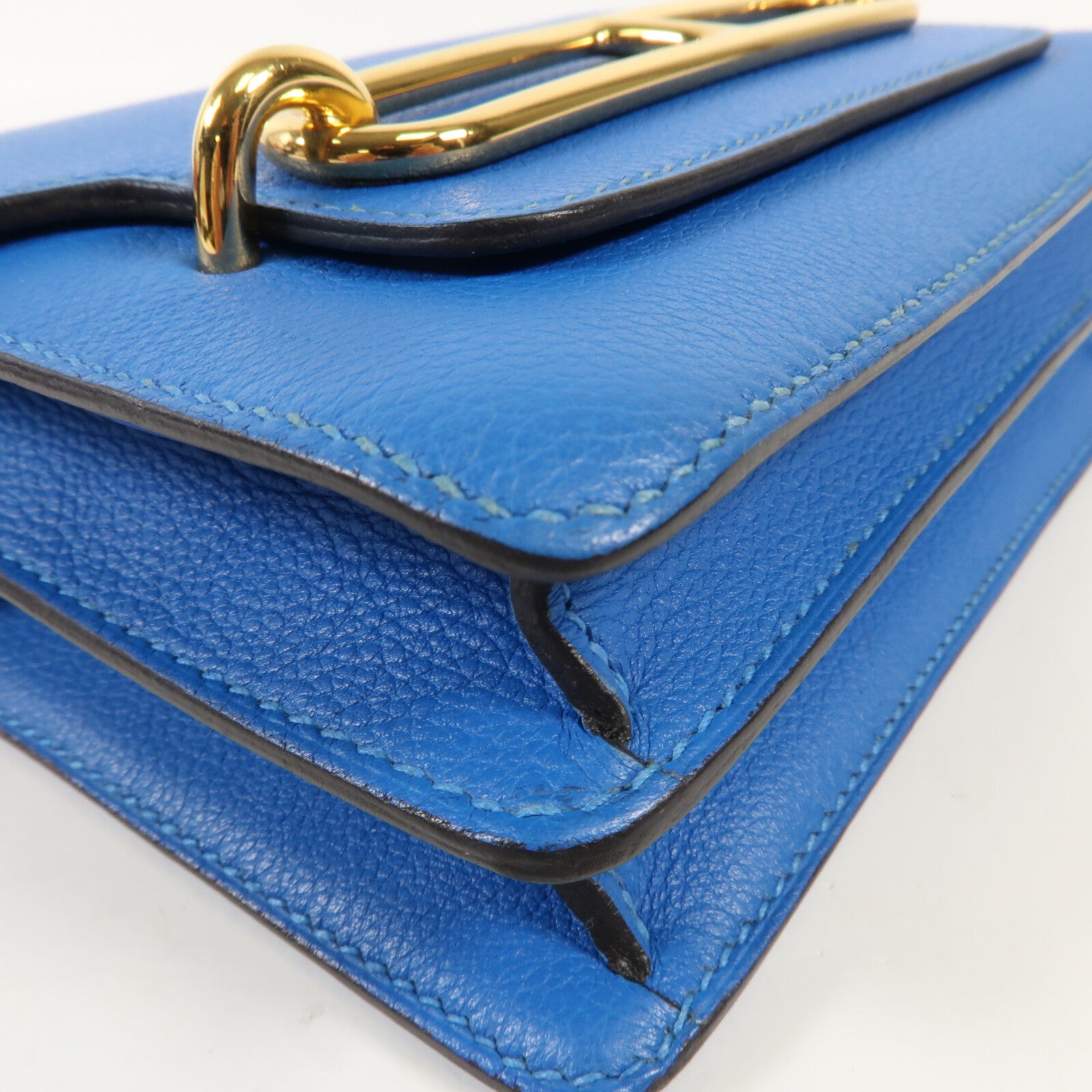 HERMES Evercolr皮革Mini Roulis金扣肩背袋Bleu Saphir