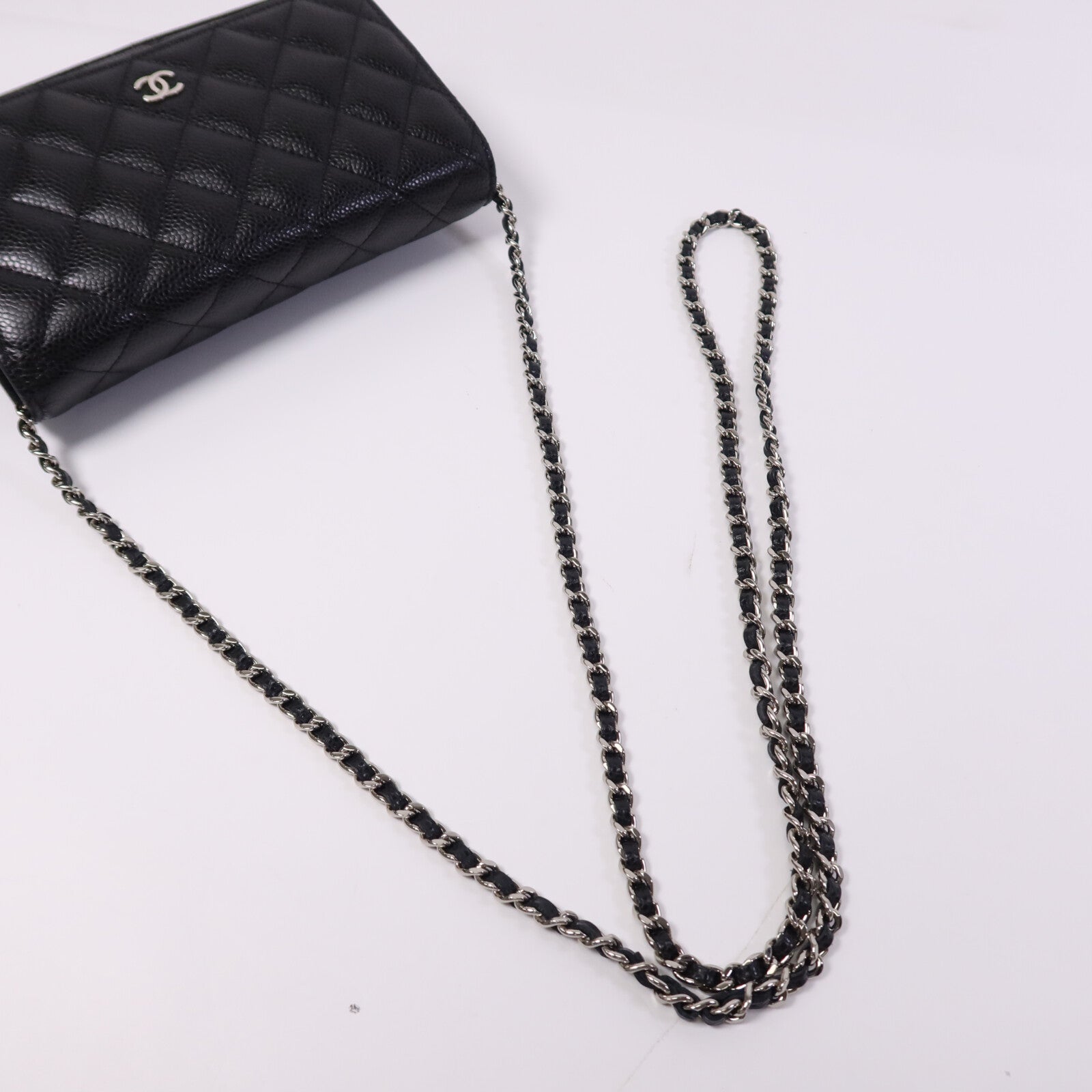 CHANEL 牛皮皮革WOC Wallet On Chain銀扣鏈帶肩背袋