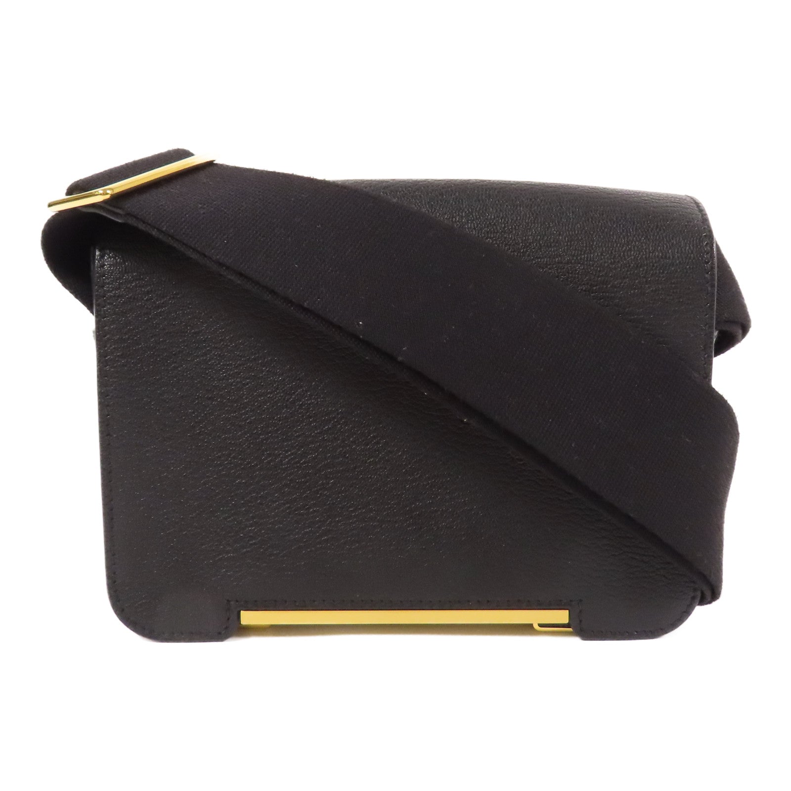 HERMES Chevre皮革金扣Geta肩背袋Noir