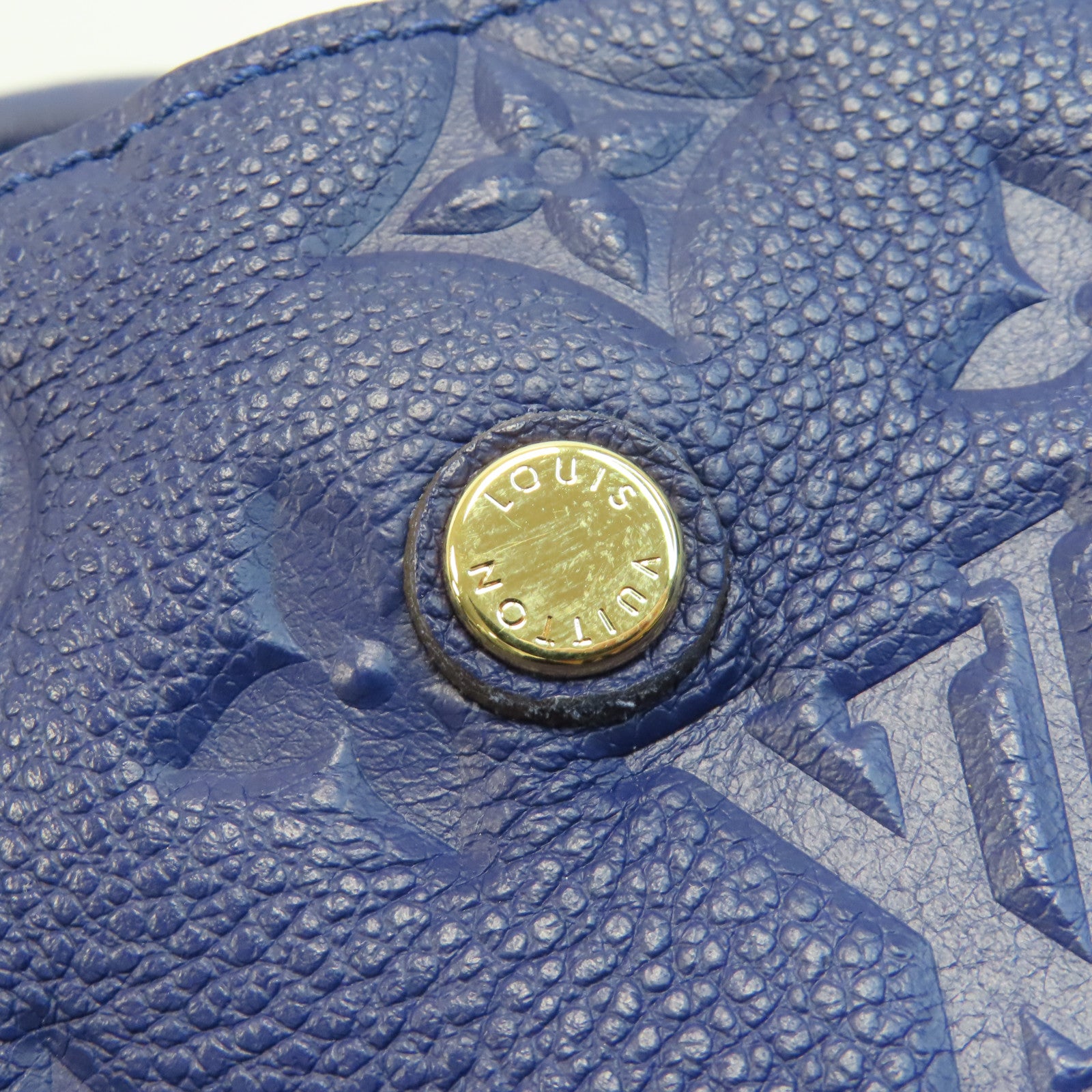 LOUIS VUITTON Monogram Empreinte Montaigne MM金扣手挽肩背兩用袋藍色