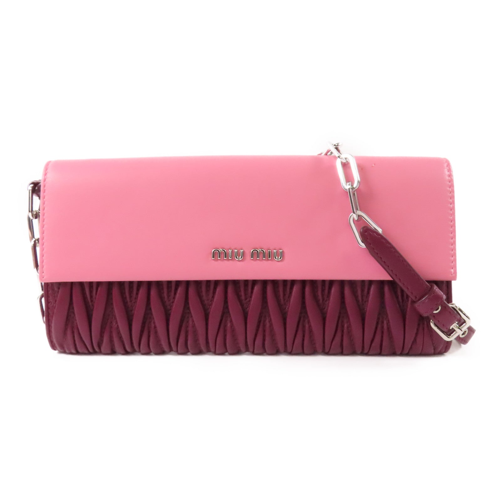 Miu Miu 【激減優惠】羊皮皮革Chain Shoulder Wallet銀扣鏈帶肩背袋