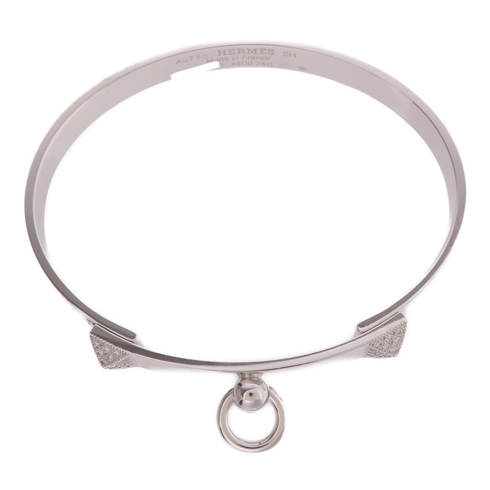 HERMES 18K白金Collier de chien Bracelet鑽石手鐲