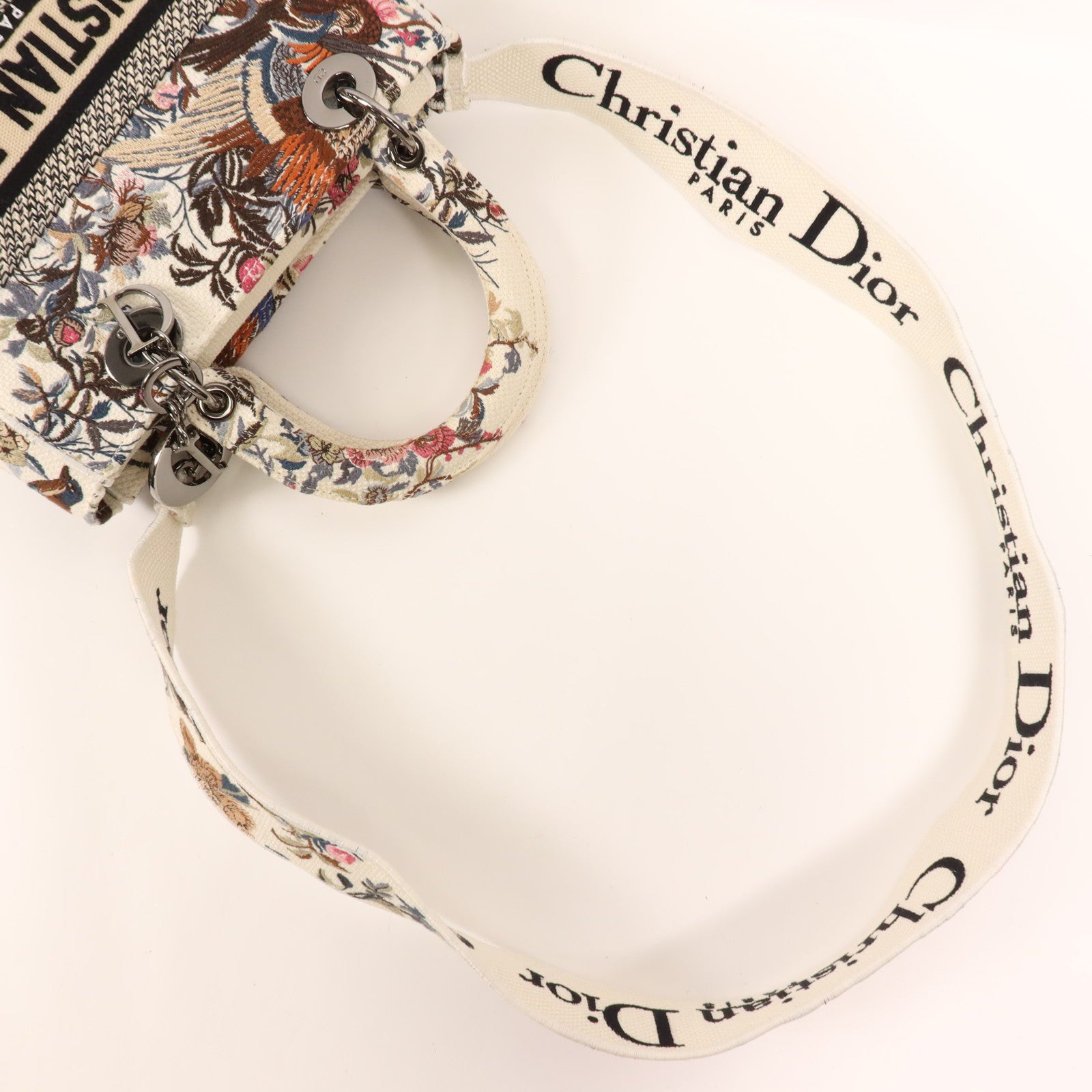 Dior 帆布Lady Dior Medium銀扣手挽肩背兩用袋