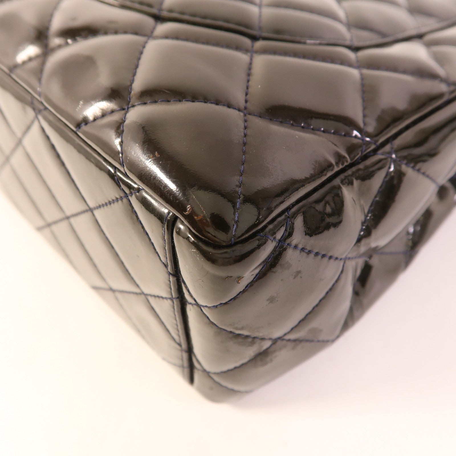 CHANEL CC SHW Maxi Classic Chain Shoulder Bag A5860 Patent Leather Dark Green