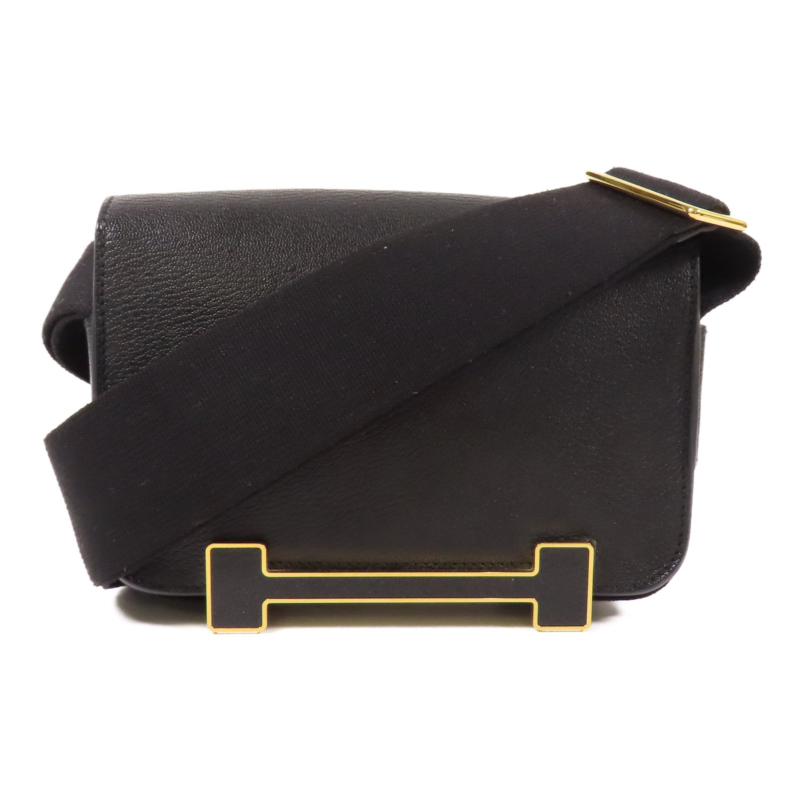 HERMES Chevre皮革金扣Geta肩背袋Noir