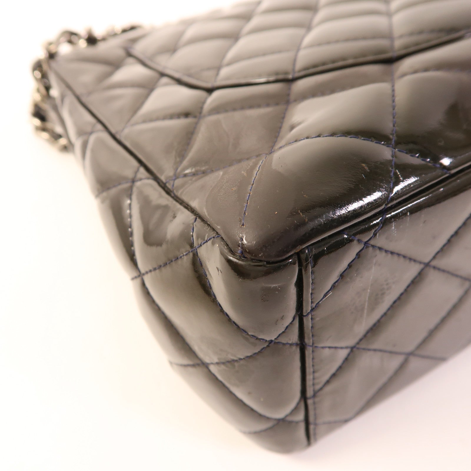 CHANEL CC SHW Maxi Classic Chain Shoulder Bag A5860 Patent Leather Dark Green