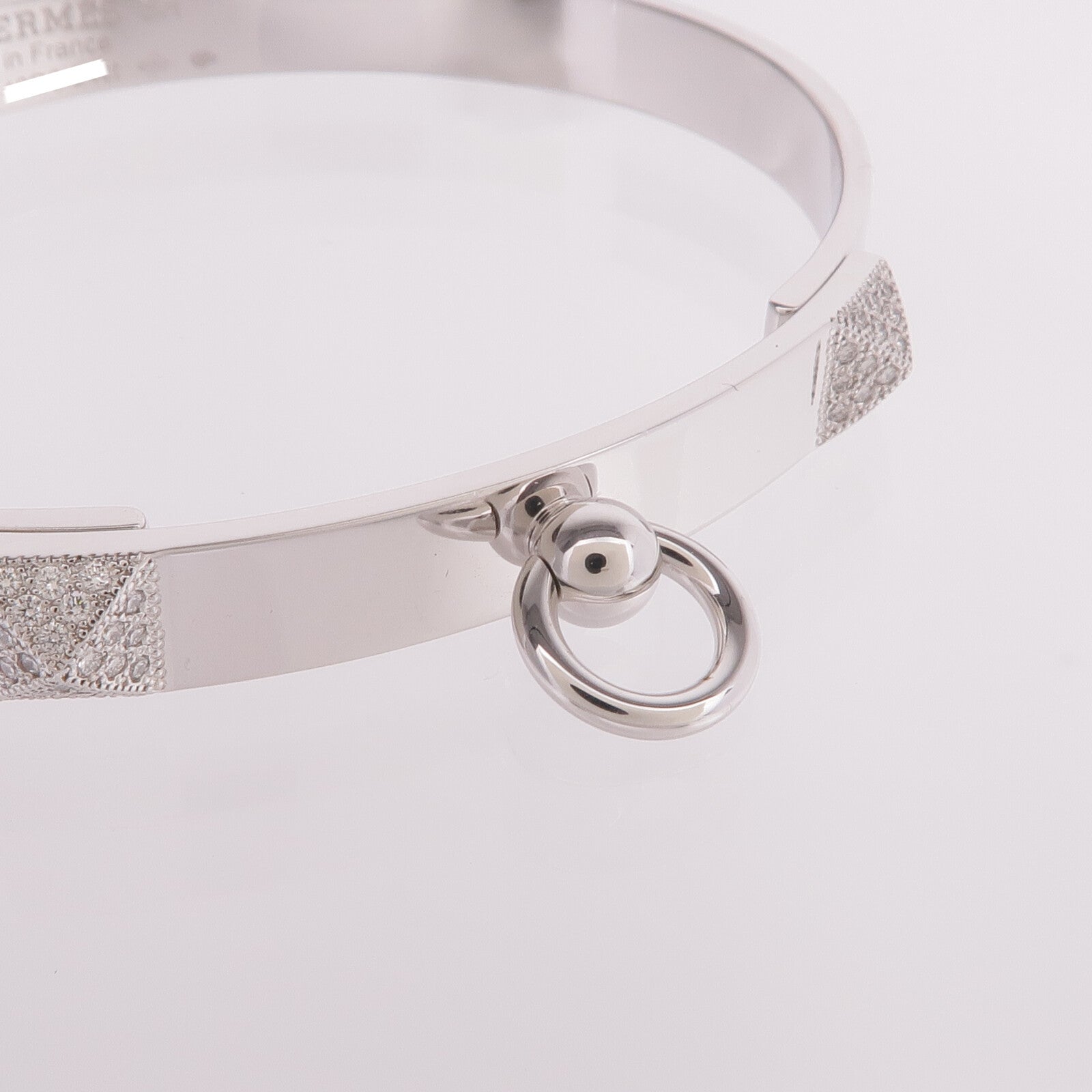HERMES 18K白金Collier de chien Bracelet鑽石手鐲