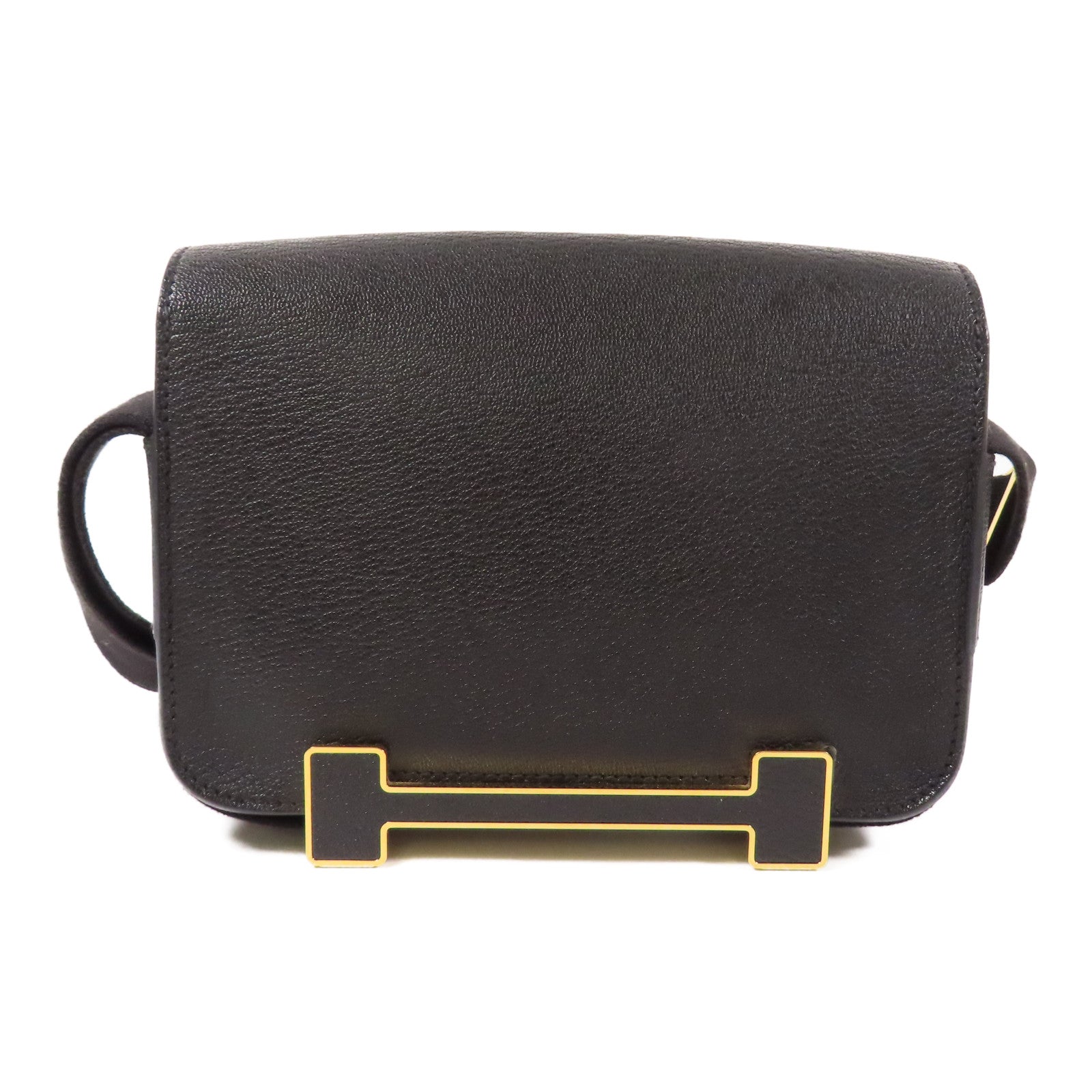 HERMES Chevre皮革金扣Geta肩背袋Noir