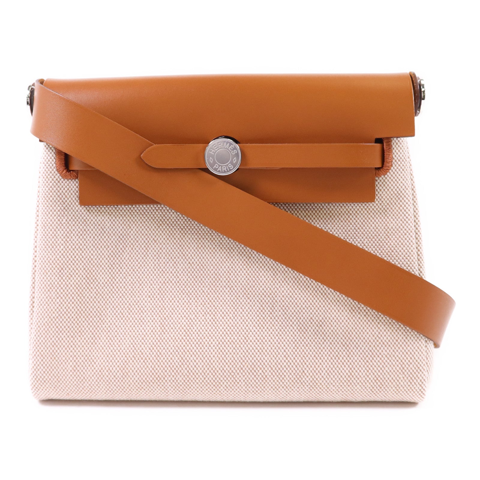 HERMES 帆布Mini Herbag銀扣肩背袋Gold