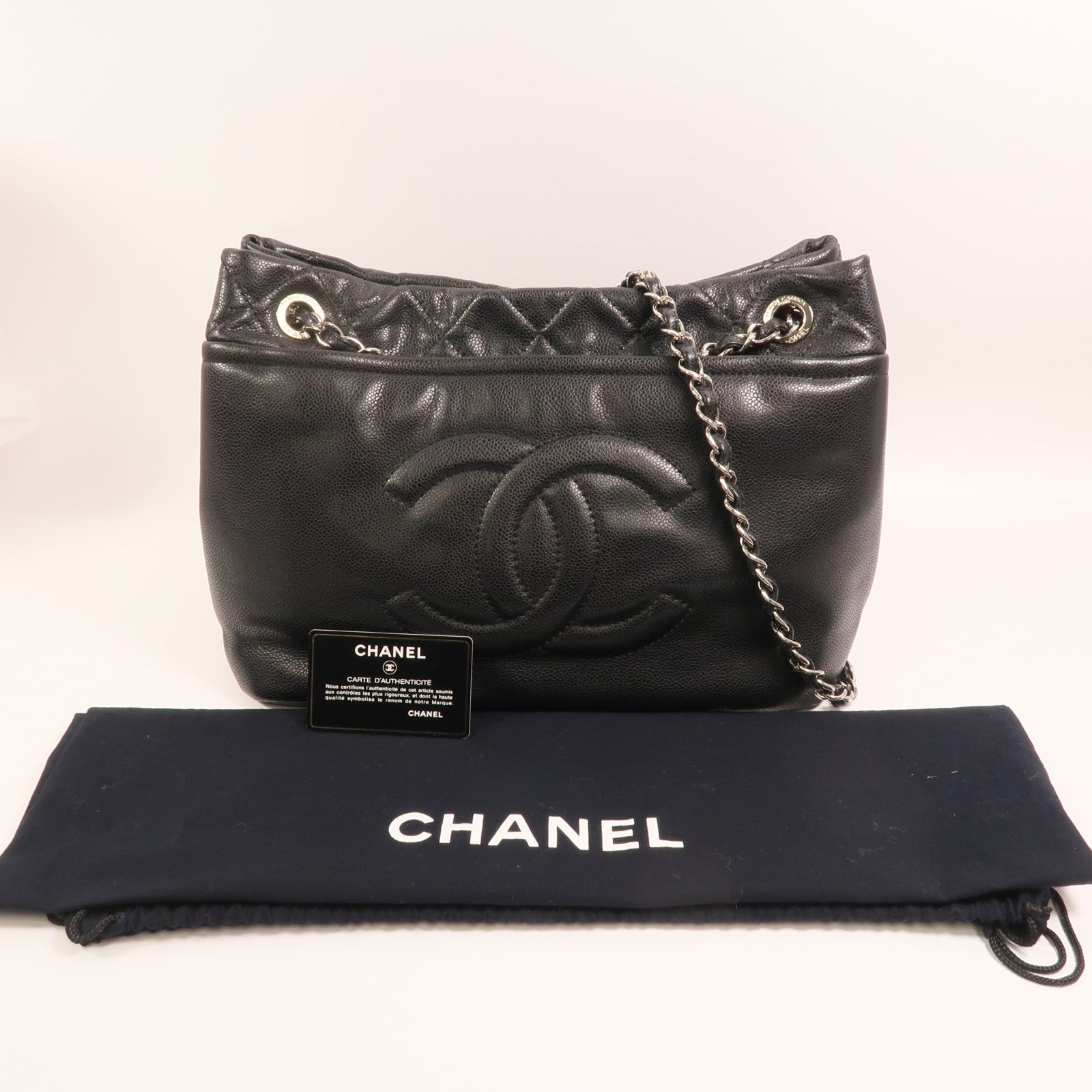 CHANEL 牛皮皮革Chain Shoulder Bag銀扣鏈帶肩背袋