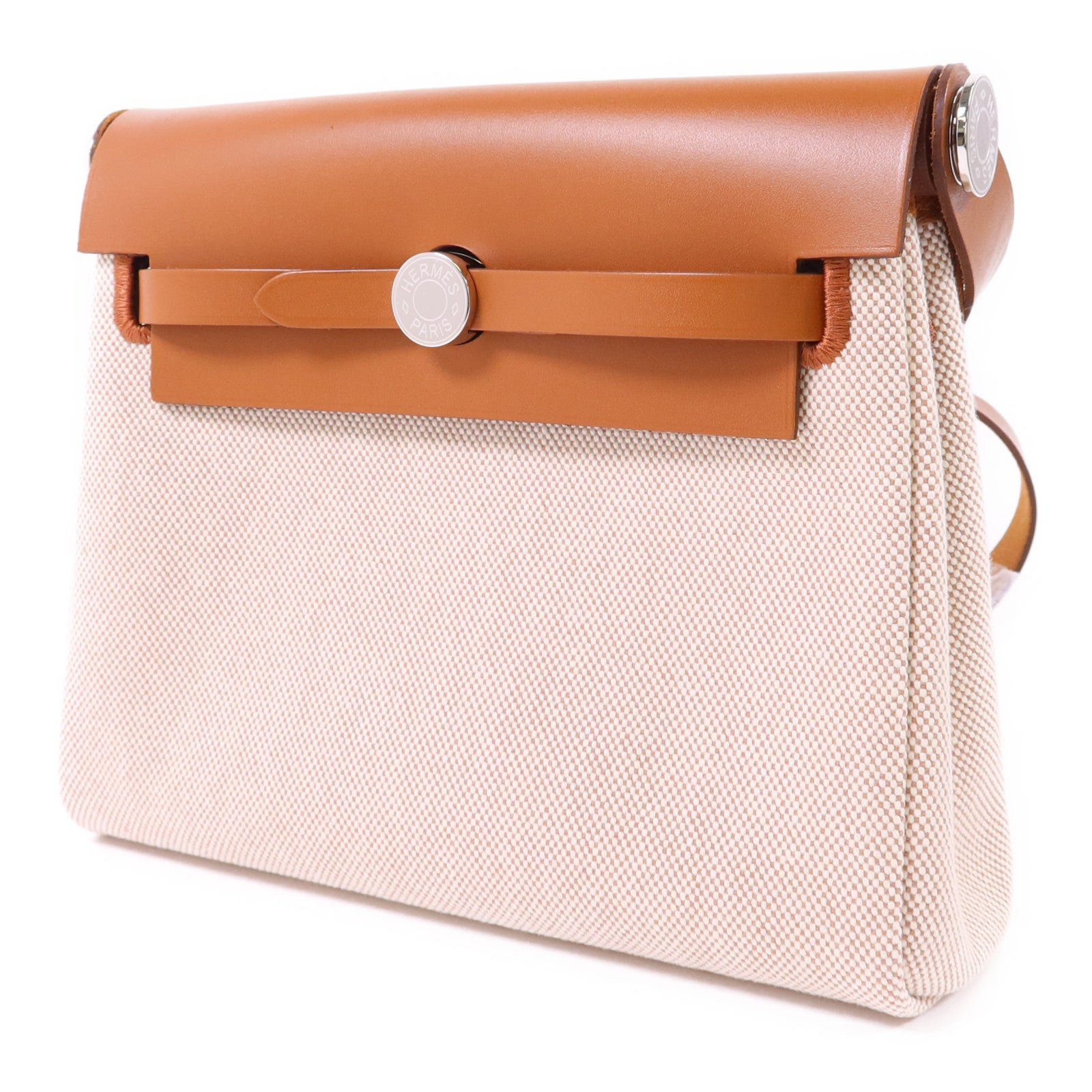 HERMES 帆布Mini Herbag銀扣肩背袋Gold