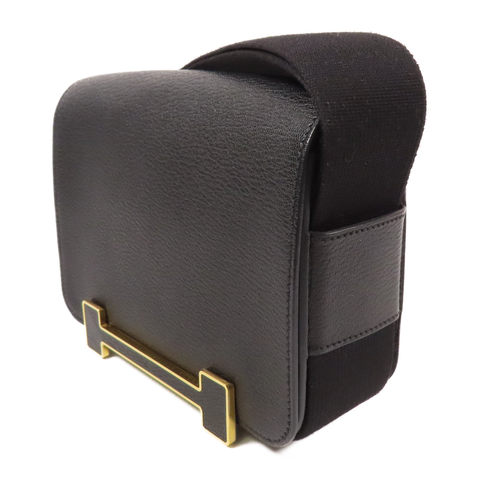 HERMES Chevre皮革金扣Geta肩背袋Noir