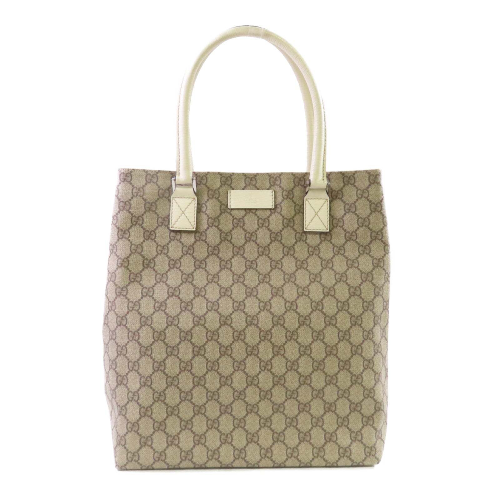 GUCCI 塗層帆布GG Supreme Tote Bag銀扣肩背袋啡色/白色