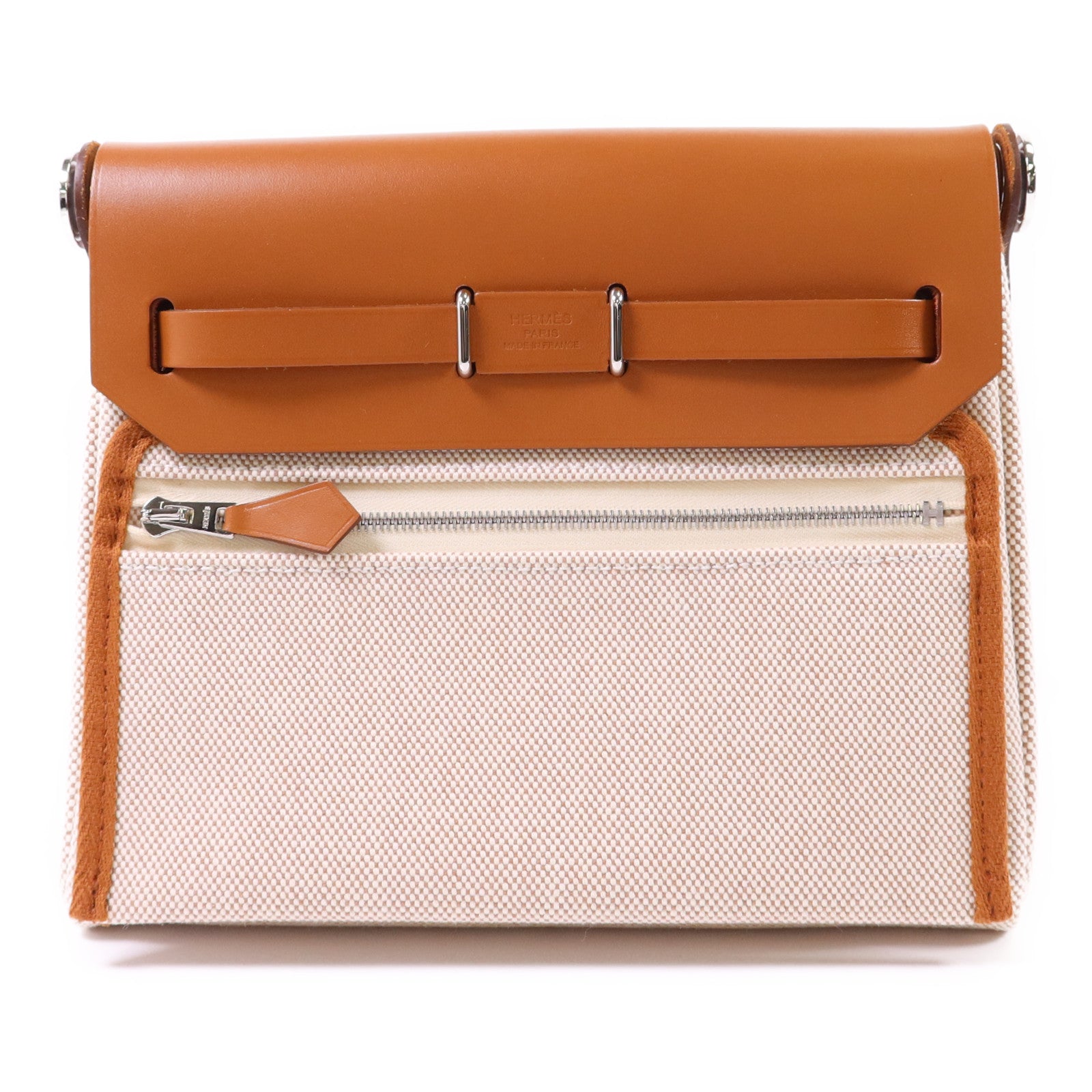 HERMES 帆布Mini Herbag銀扣肩背袋Gold