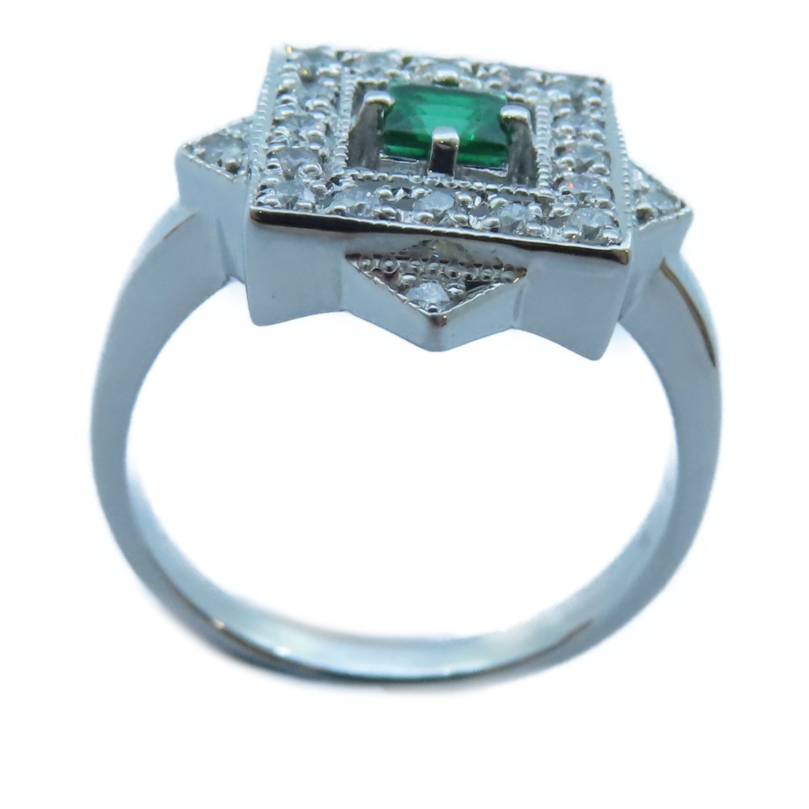 JEWELRY 【激減優惠】PT900白金Emerald/Diamond Ring 0.26ct綠寶石/0.29ct鑽石戒指US#7.5