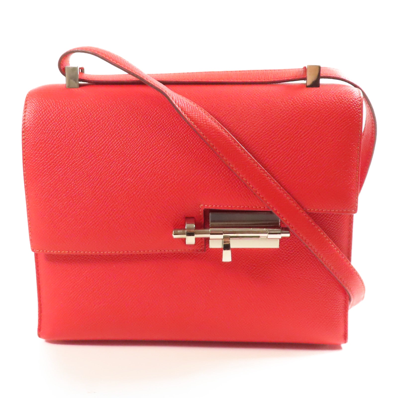 HERMES Epsom皮革Verrou 23銀扣肩背袋Rouge de Coeur