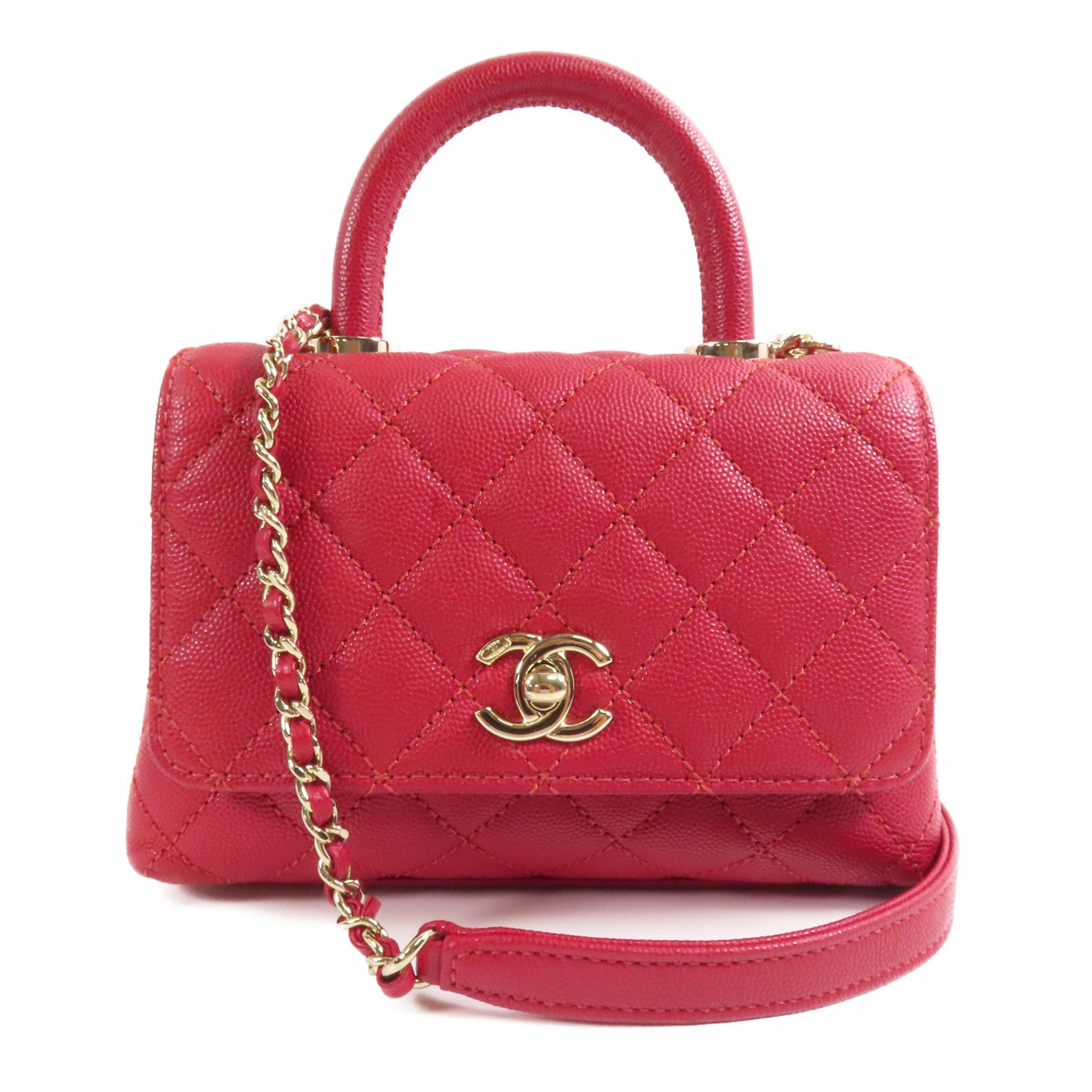 CHANEL 【激減優惠】牛皮皮革Mini Coco Handle金扣手挽肩背兩用袋