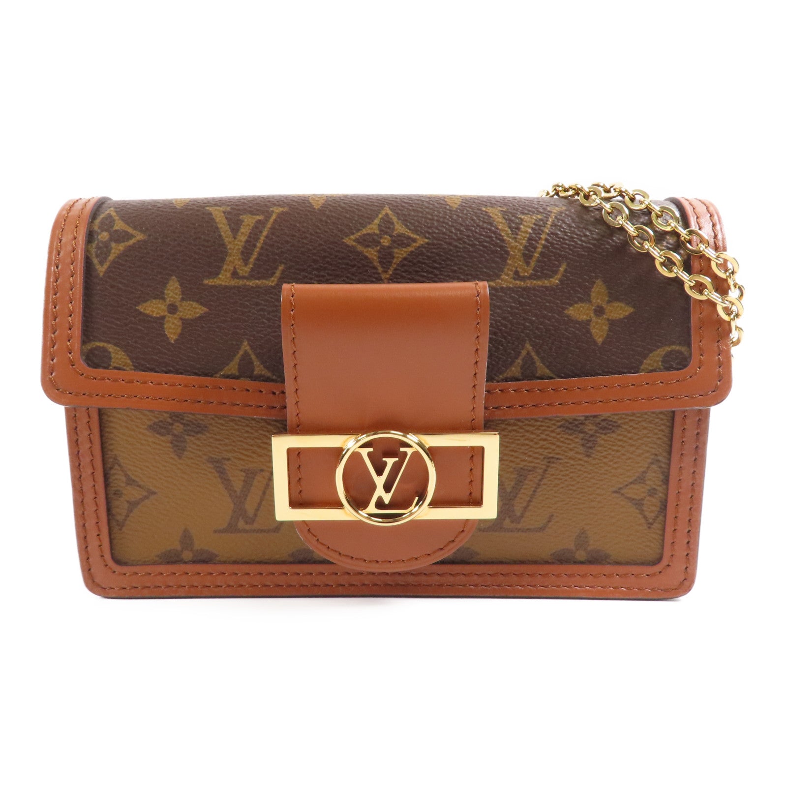 LOUIS VUITTON LV GHW Dauphine Chain Shoulder Bag M68746 Monogram Reverse Brown