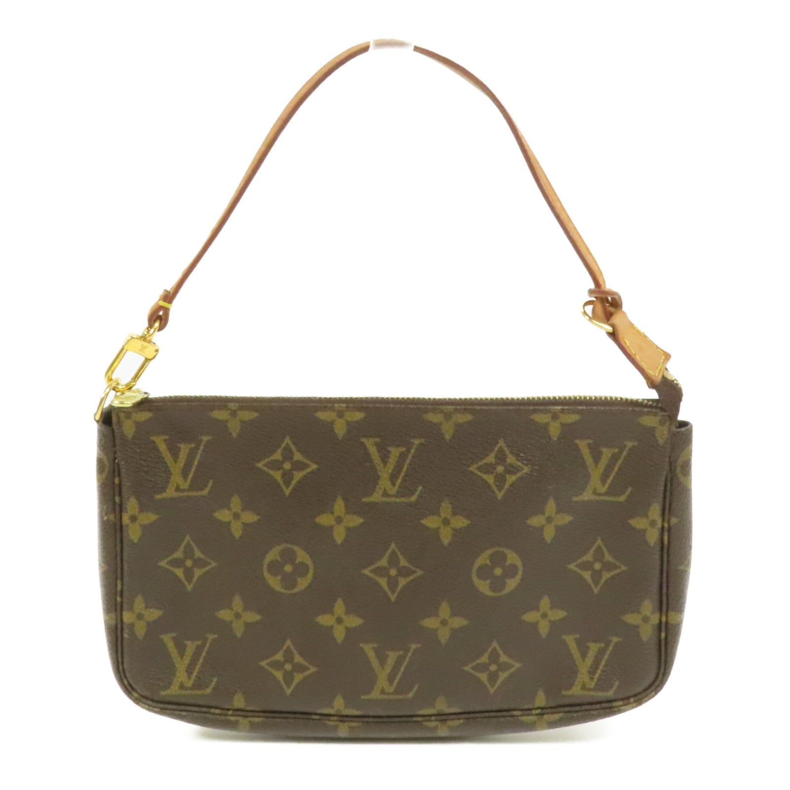 LOUIS VUITTON Monogram Pochette Accessoires金扣手挽袋棕色