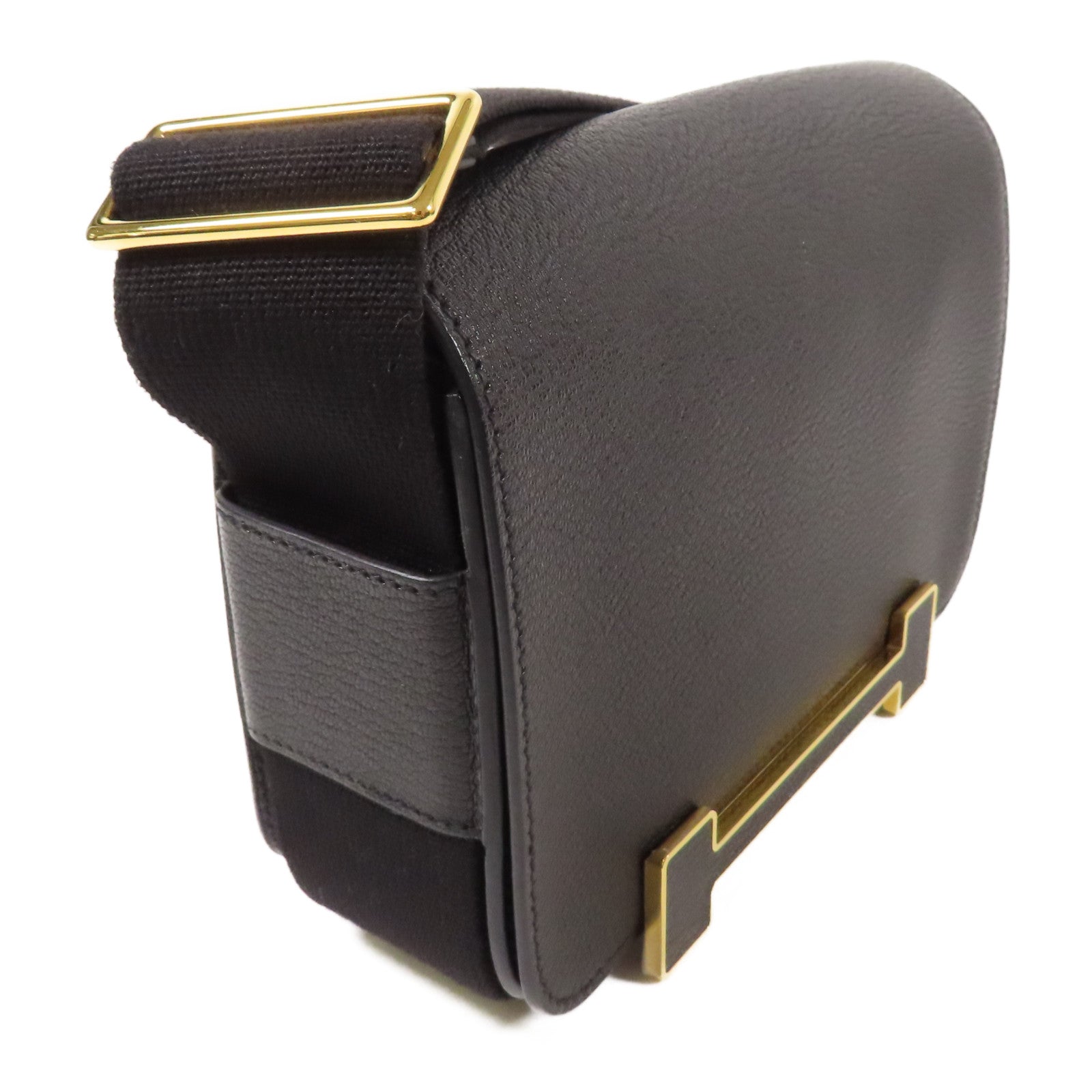 HERMES Chevre皮革金扣Geta肩背袋Noir