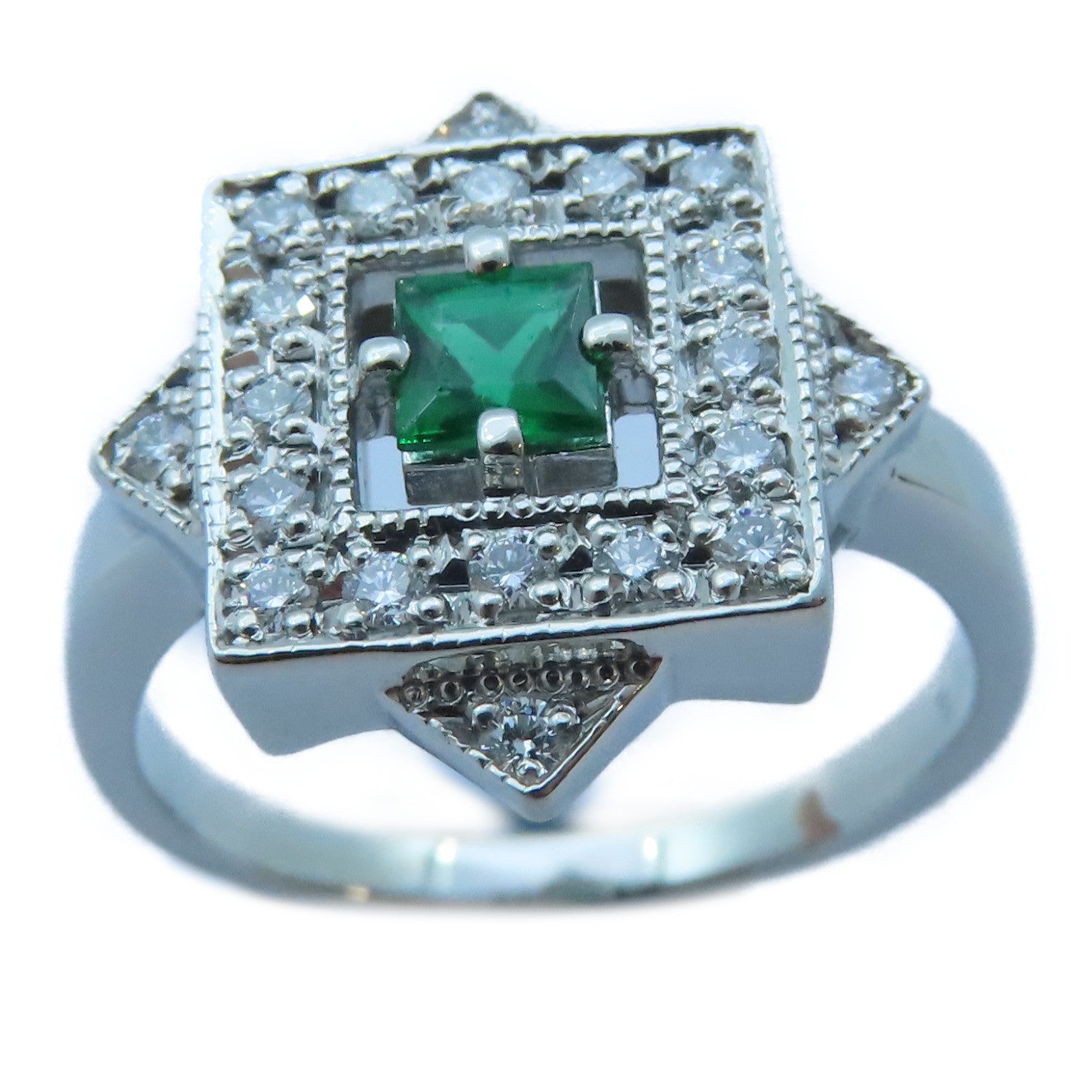 JEWELRY 【激減優惠】PT900白金Emerald/Diamond Ring 0.26ct綠寶石/0.29ct鑽石戒指US#7.5