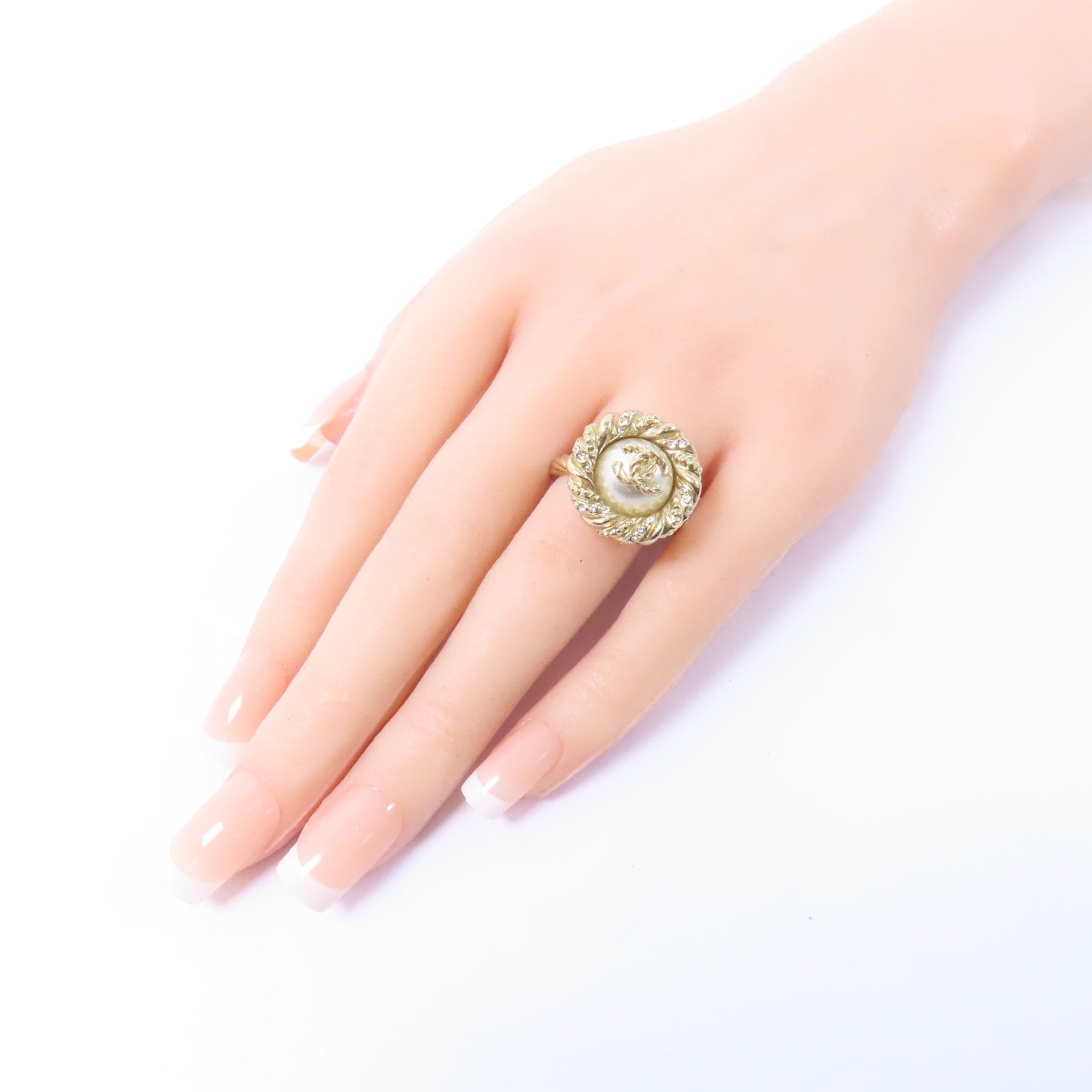 CHANEL 金屬/PVC Ring戒指US#6金色/白色