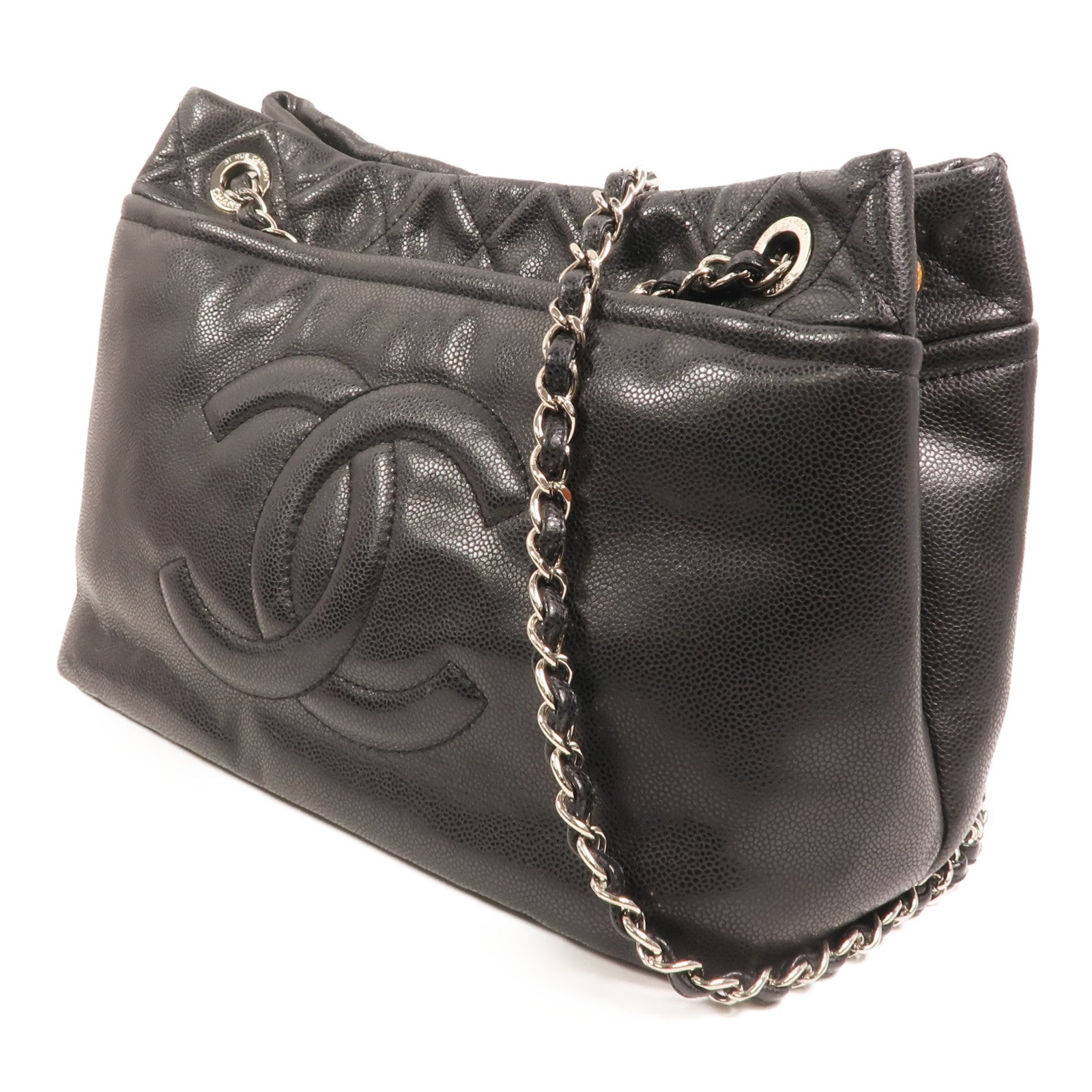 CHANEL 牛皮皮革Chain Shoulder Bag銀扣鏈帶肩背袋