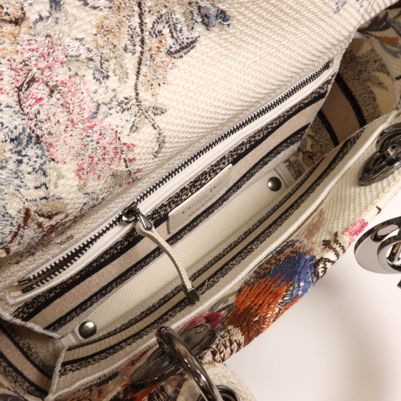 Dior 帆布Lady Dior Medium銀扣手挽肩背兩用袋