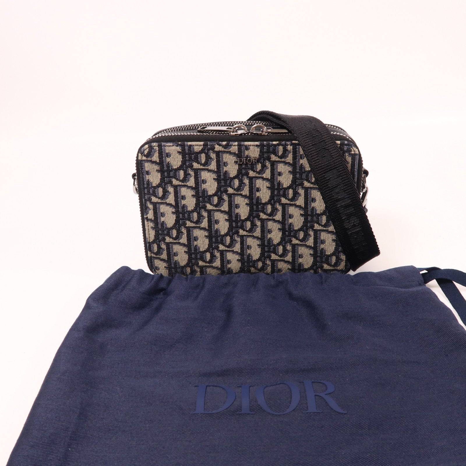 Dior 帆布Oblique Camera Bag銀扣肩背袋