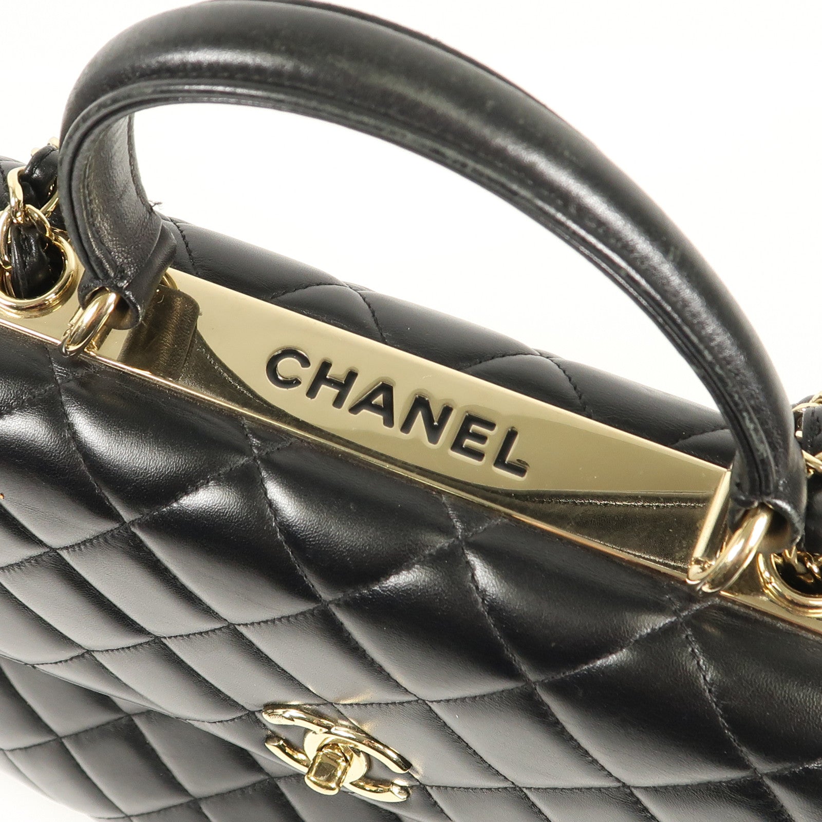 CHANEL CC GHW Trendy CC 2 Way Bag Lambskin Leather Black