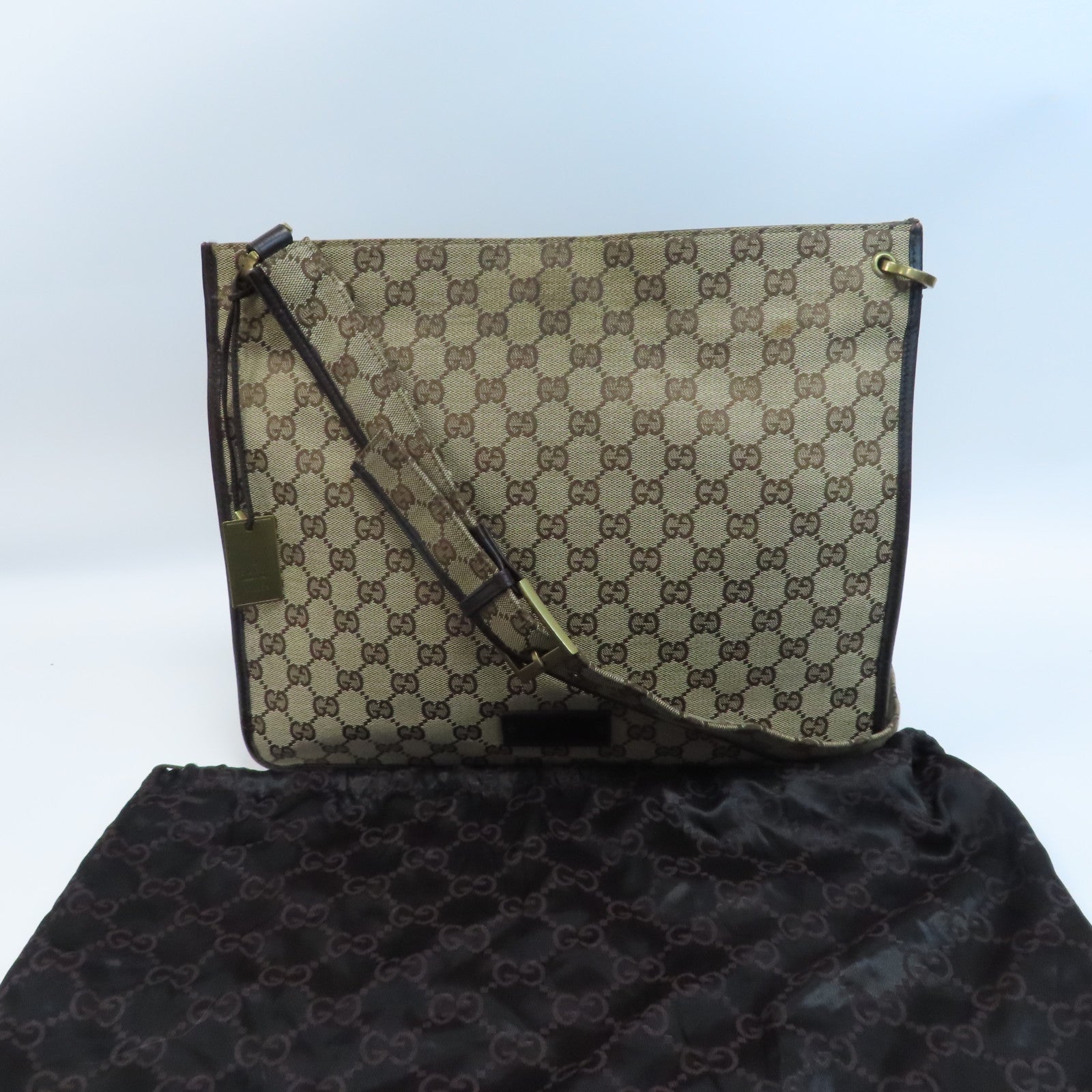 GUCCI 帆布Shoulder Bag金扣肩背袋啡色