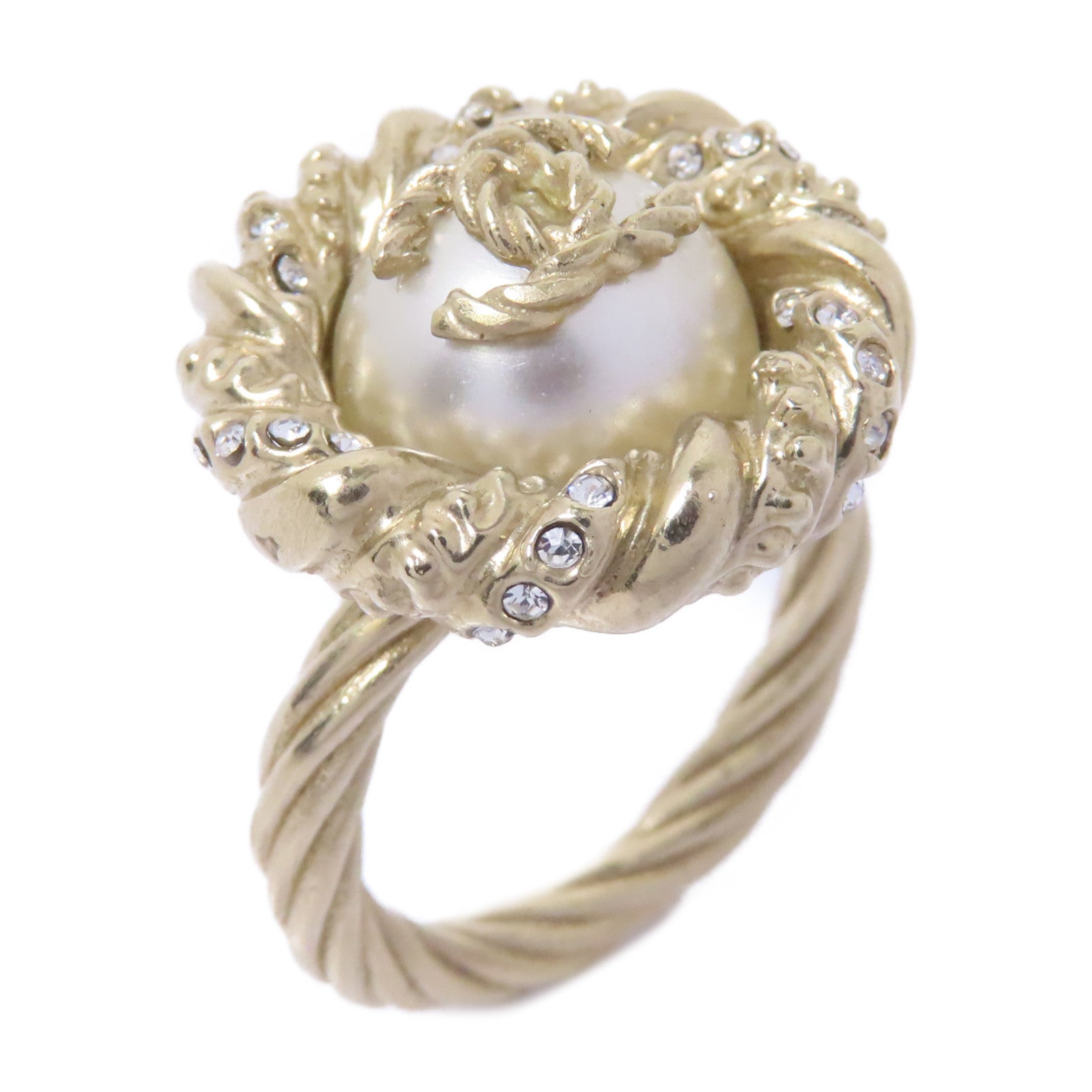 CHANEL 金屬/PVC Ring戒指US#6金色/白色