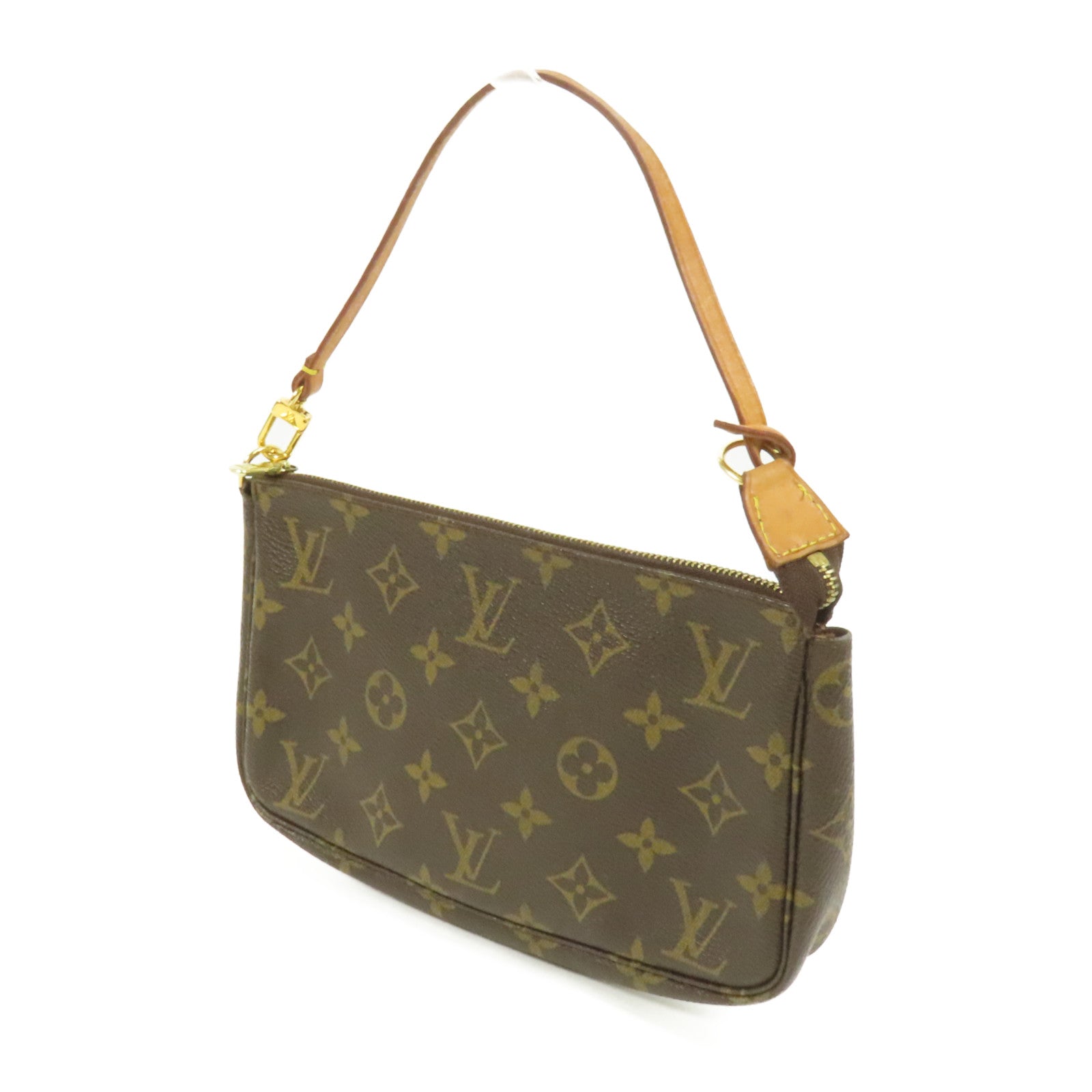 LOUIS VUITTON Monogram Pochette Accessoires金扣手挽袋棕色