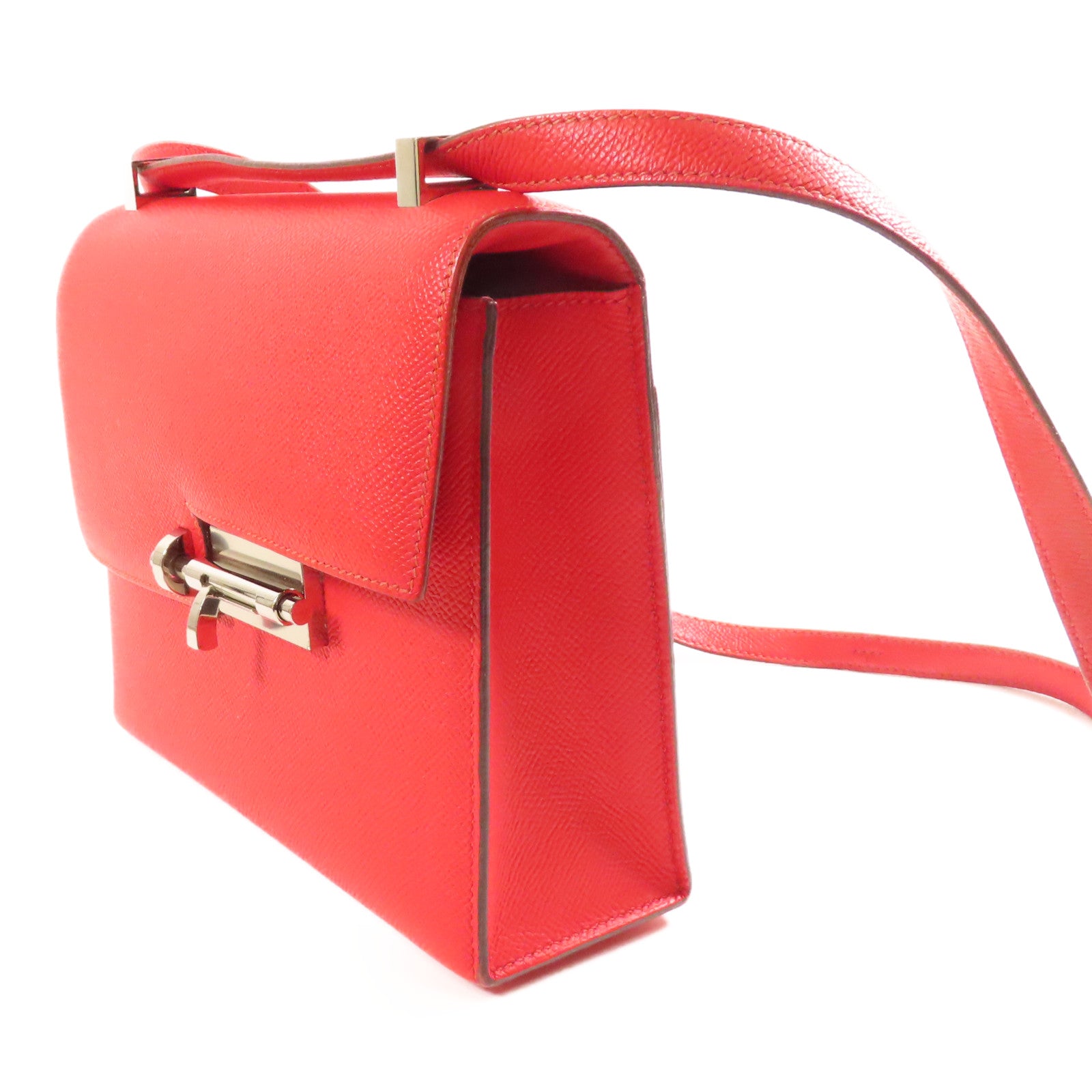 HERMES Epsom皮革Verrou 23銀扣肩背袋Rouge de Coeur