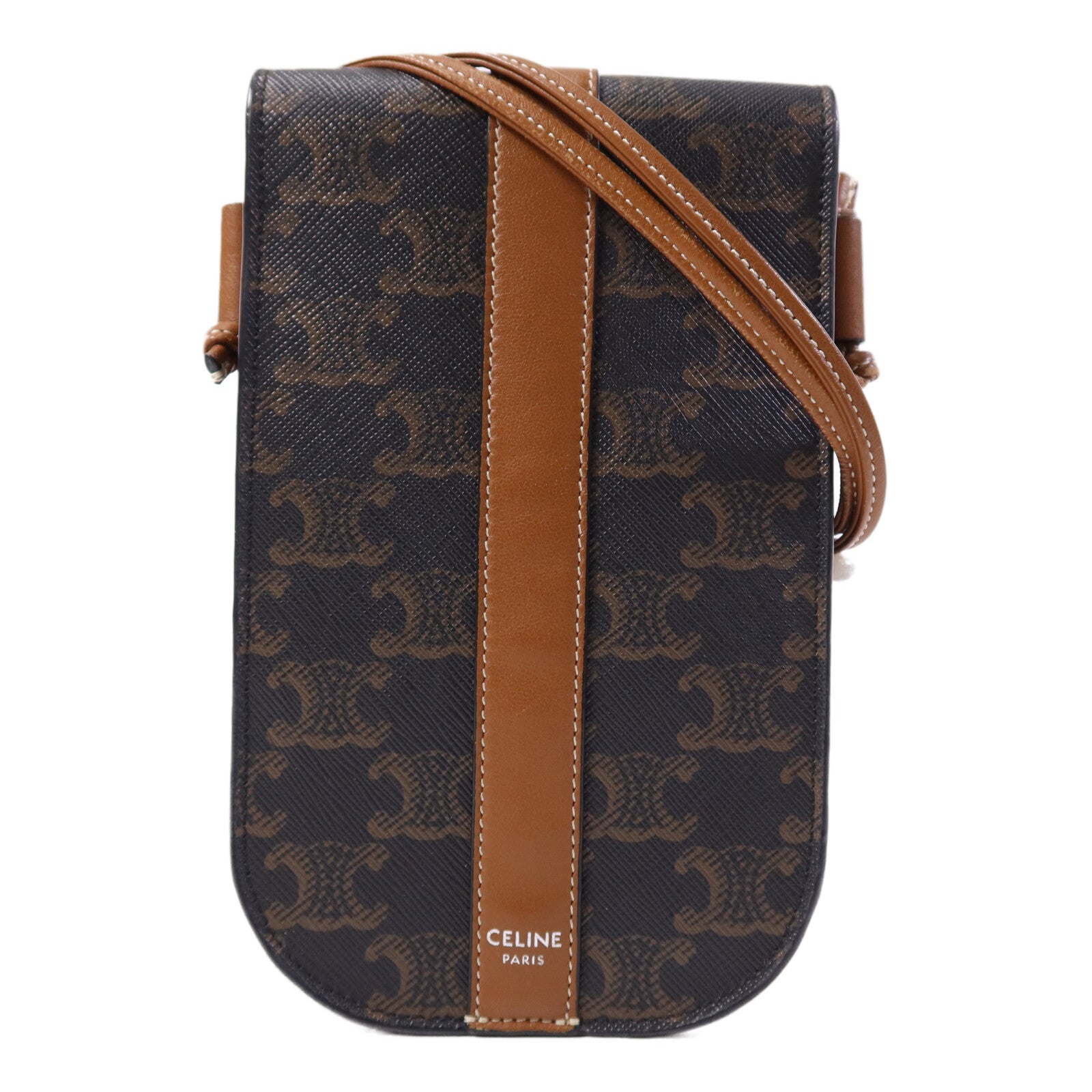 CELINE 塗層帆布Triomphe Phone Bag銀扣肩背手機袋