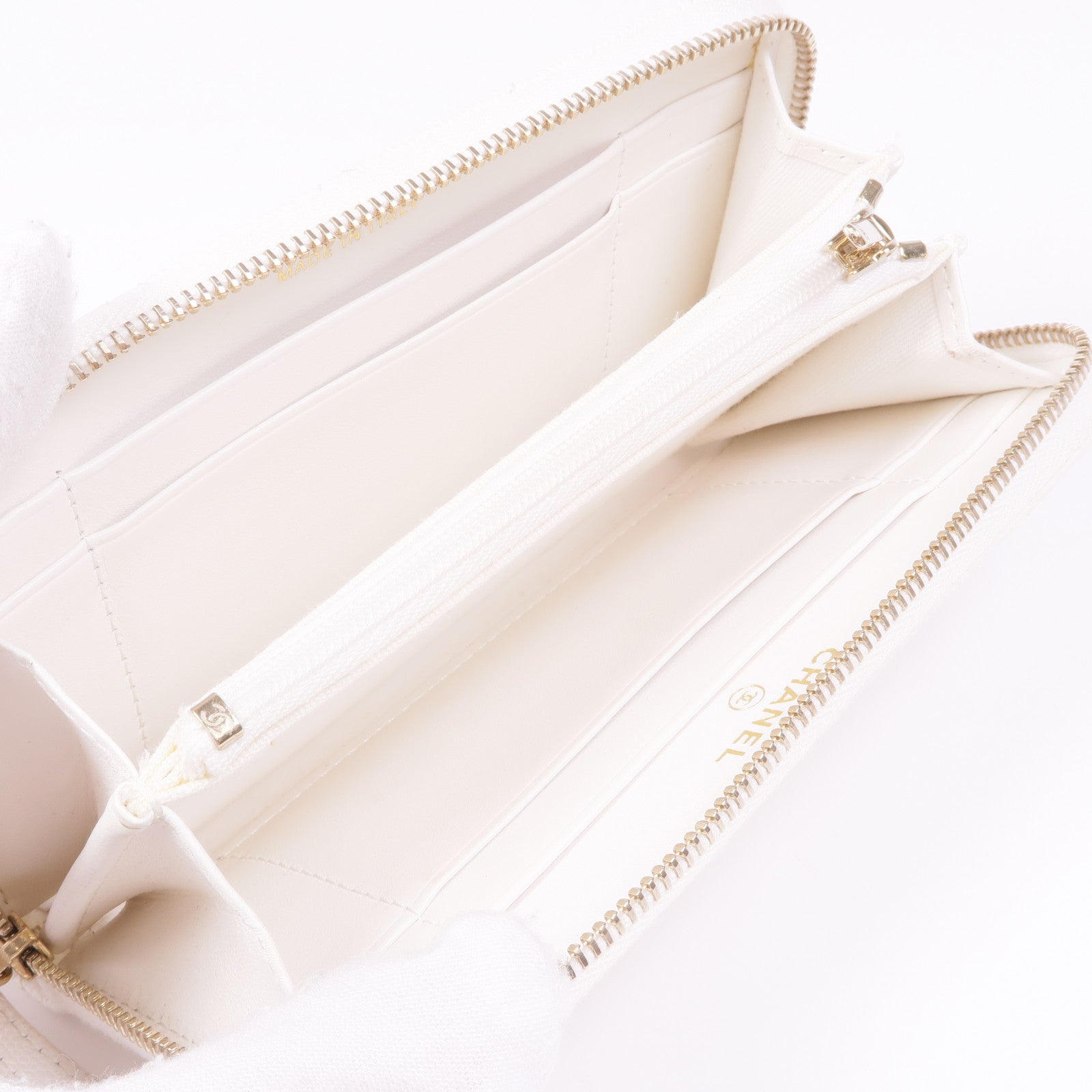 CHANEL 牛皮皮革Zipped Wallet金扣長錢包