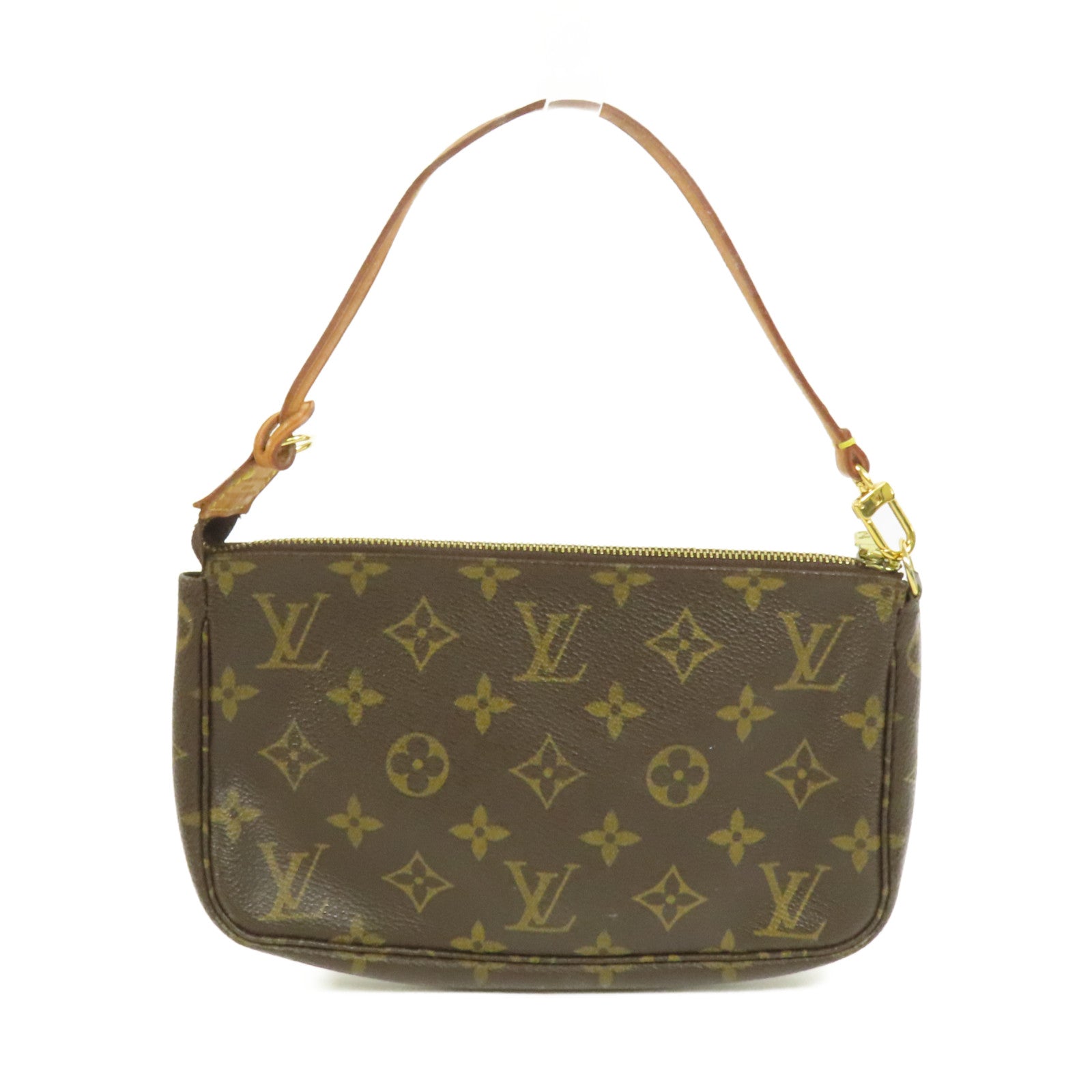 LOUIS VUITTON Monogram Pochette Accessoires金扣手挽袋棕色