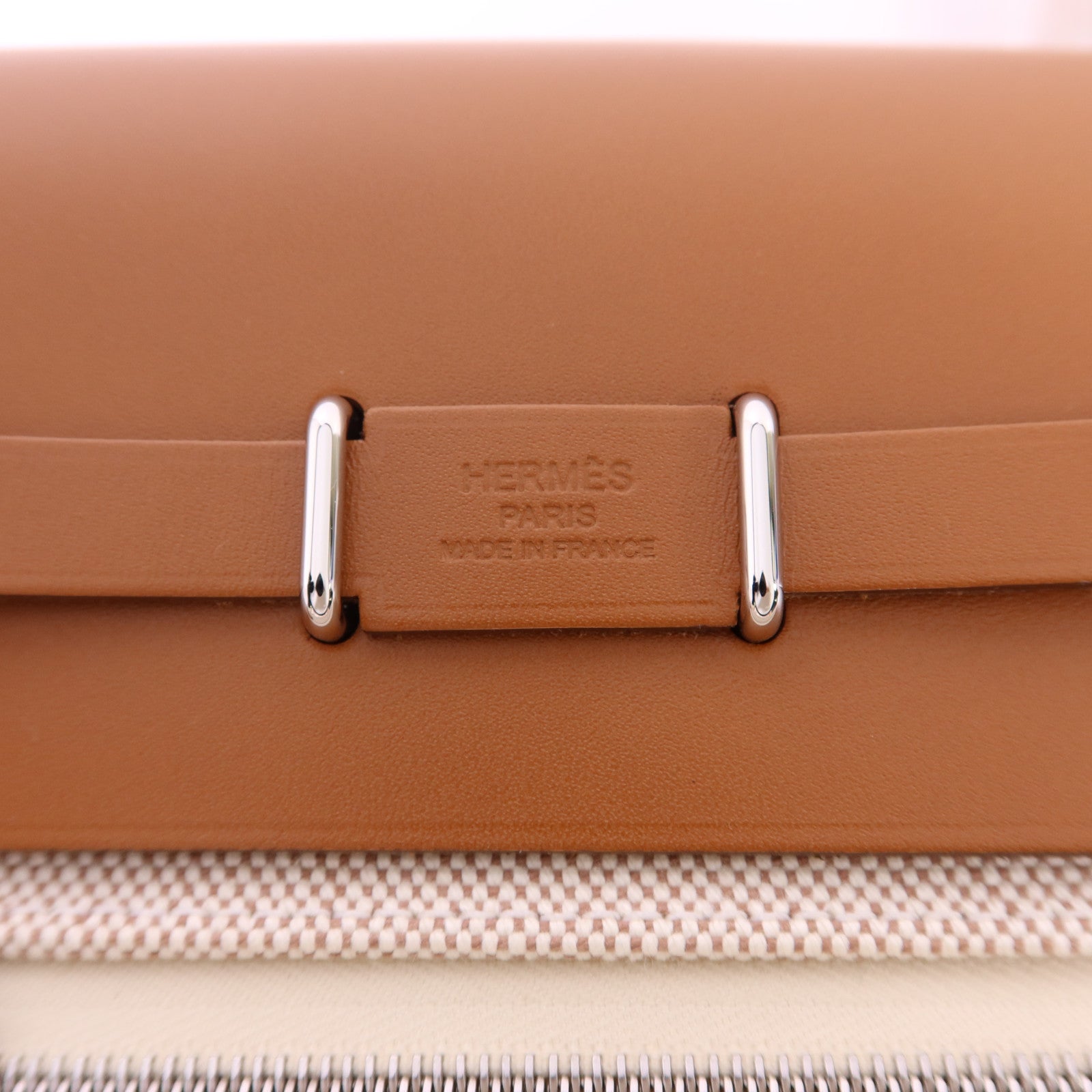 HERMES 帆布Mini Herbag銀扣肩背袋Gold