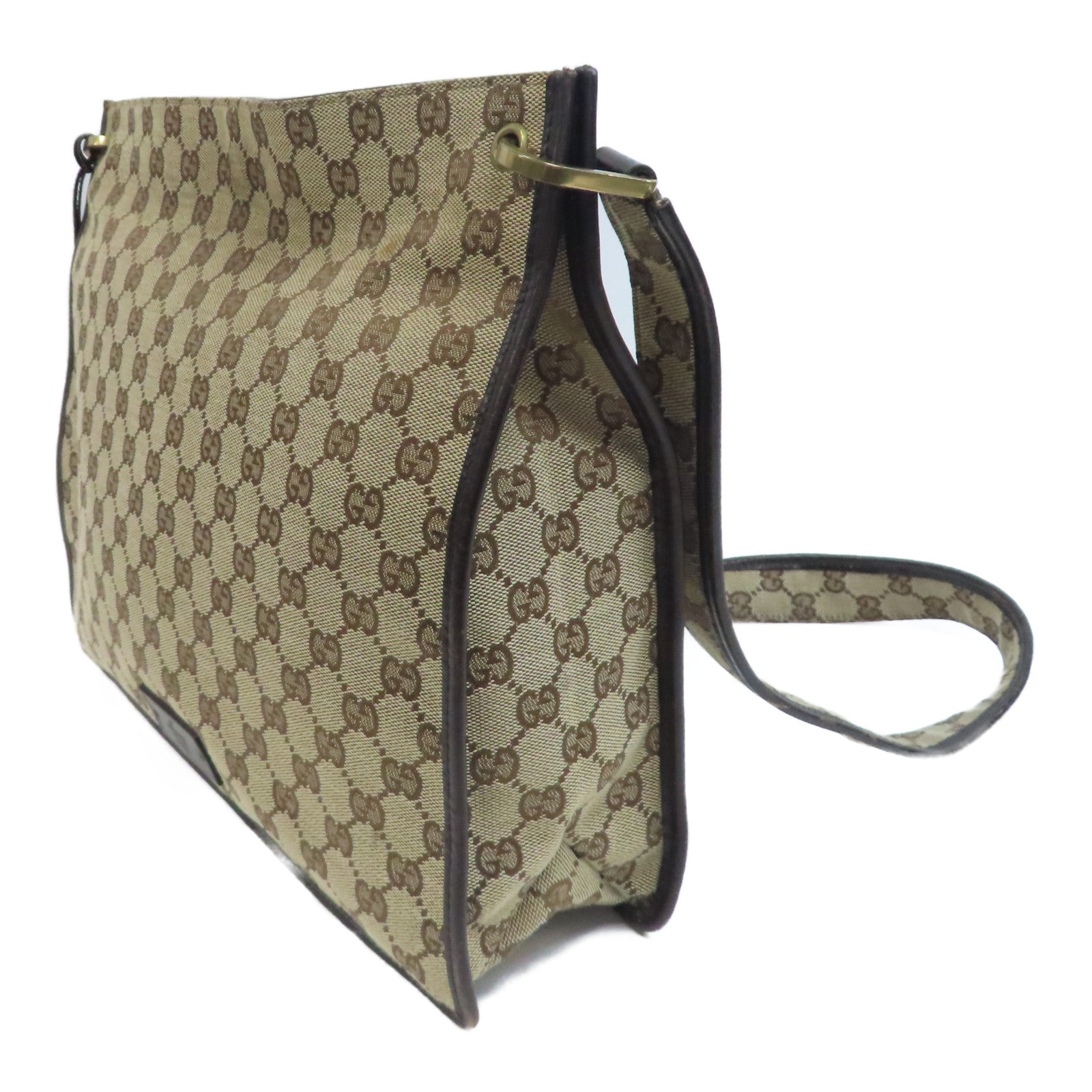 GUCCI 帆布Shoulder Bag金扣肩背袋啡色