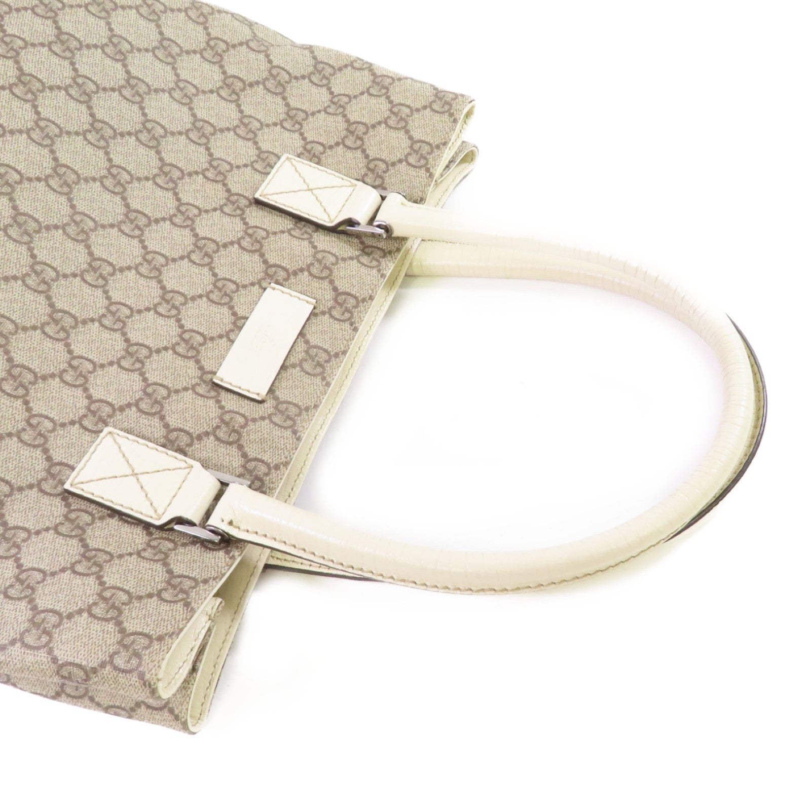 GUCCI 塗層帆布GG Supreme Tote Bag銀扣肩背袋啡色/白色