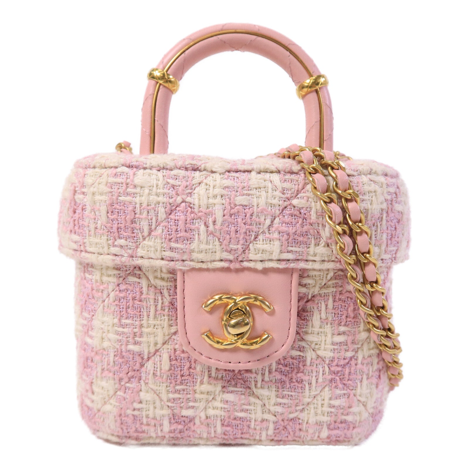 CHANEL 羊皮皮革/粗花呢Vanity Case鏈帶手挽肩背兩用袋