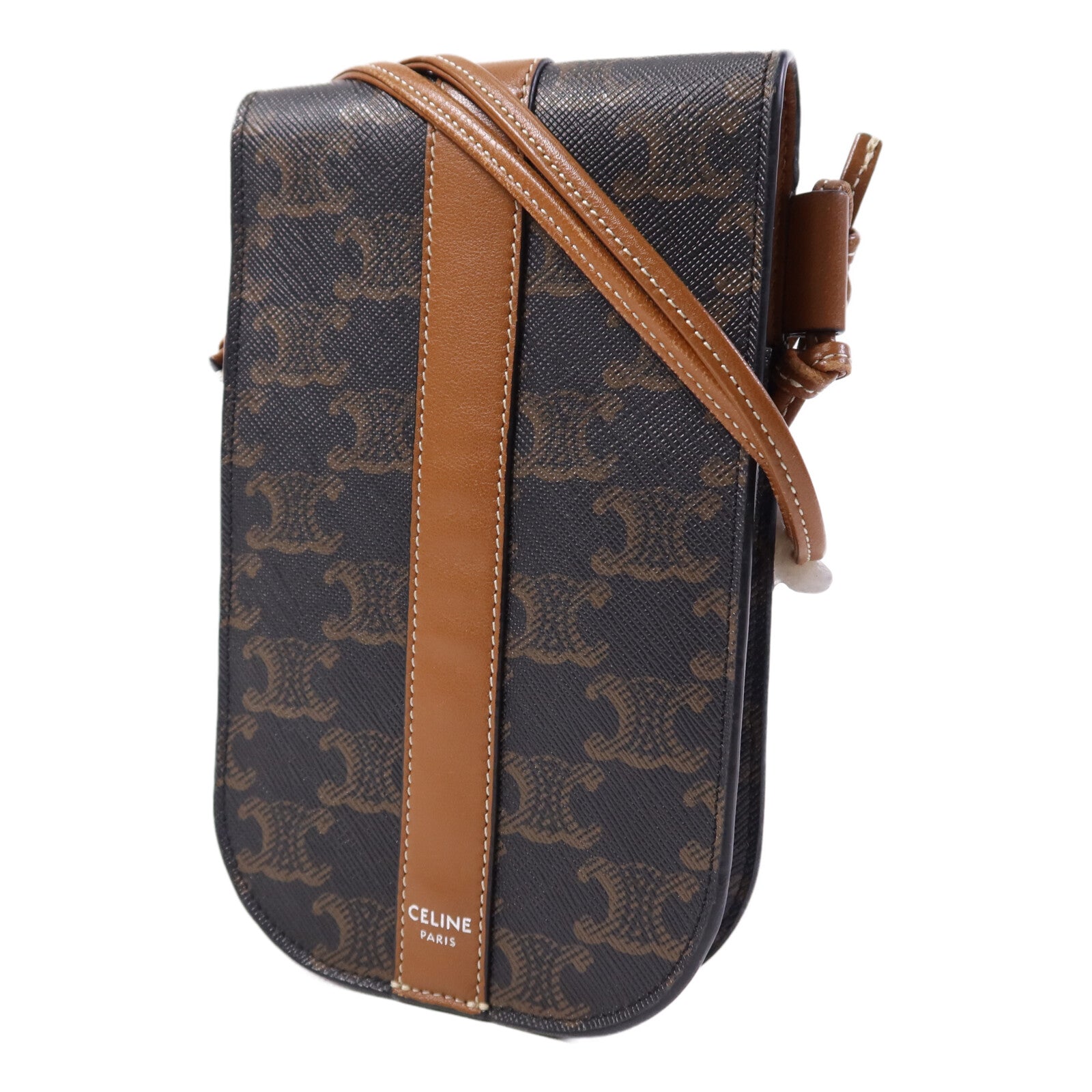 CELINE 塗層帆布Triomphe Phone Bag銀扣肩背手機袋