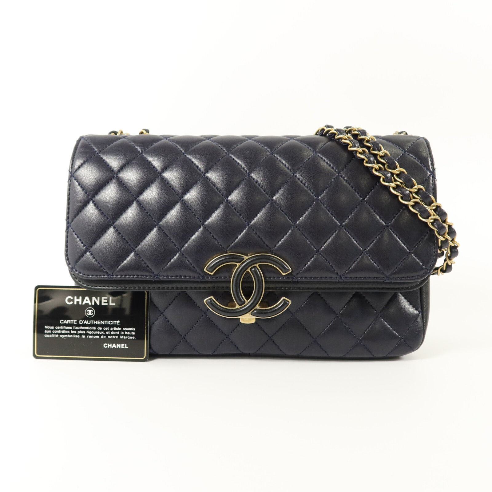 CHANEL 羊皮皮革CC Logo Flap鏈帶肩背袋