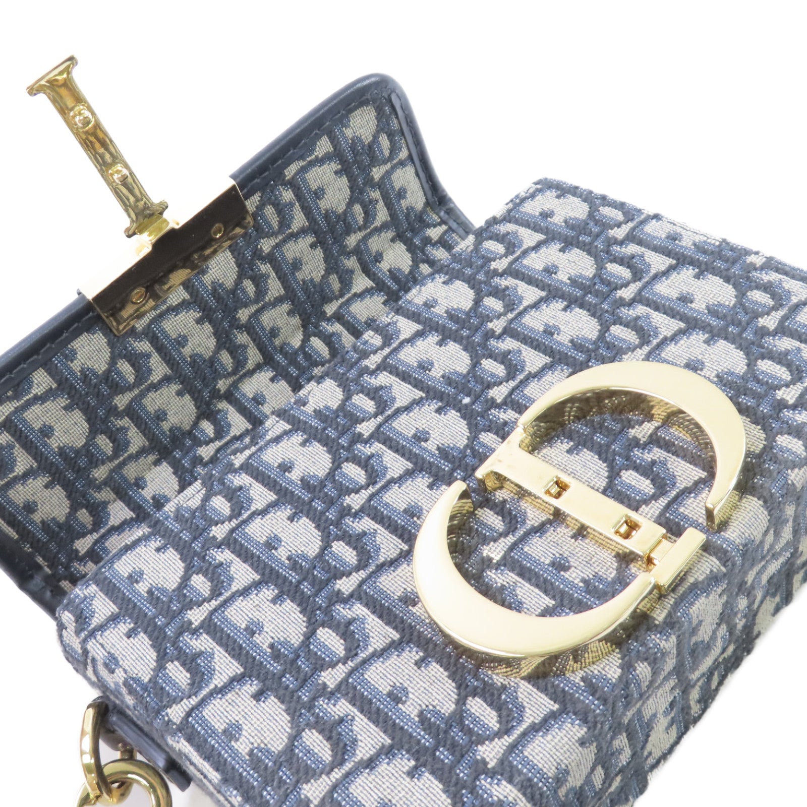 Dior Oblique帆布Mini Montaiqne 30 Shoulder Bag金扣肩背袋啡色/藍色