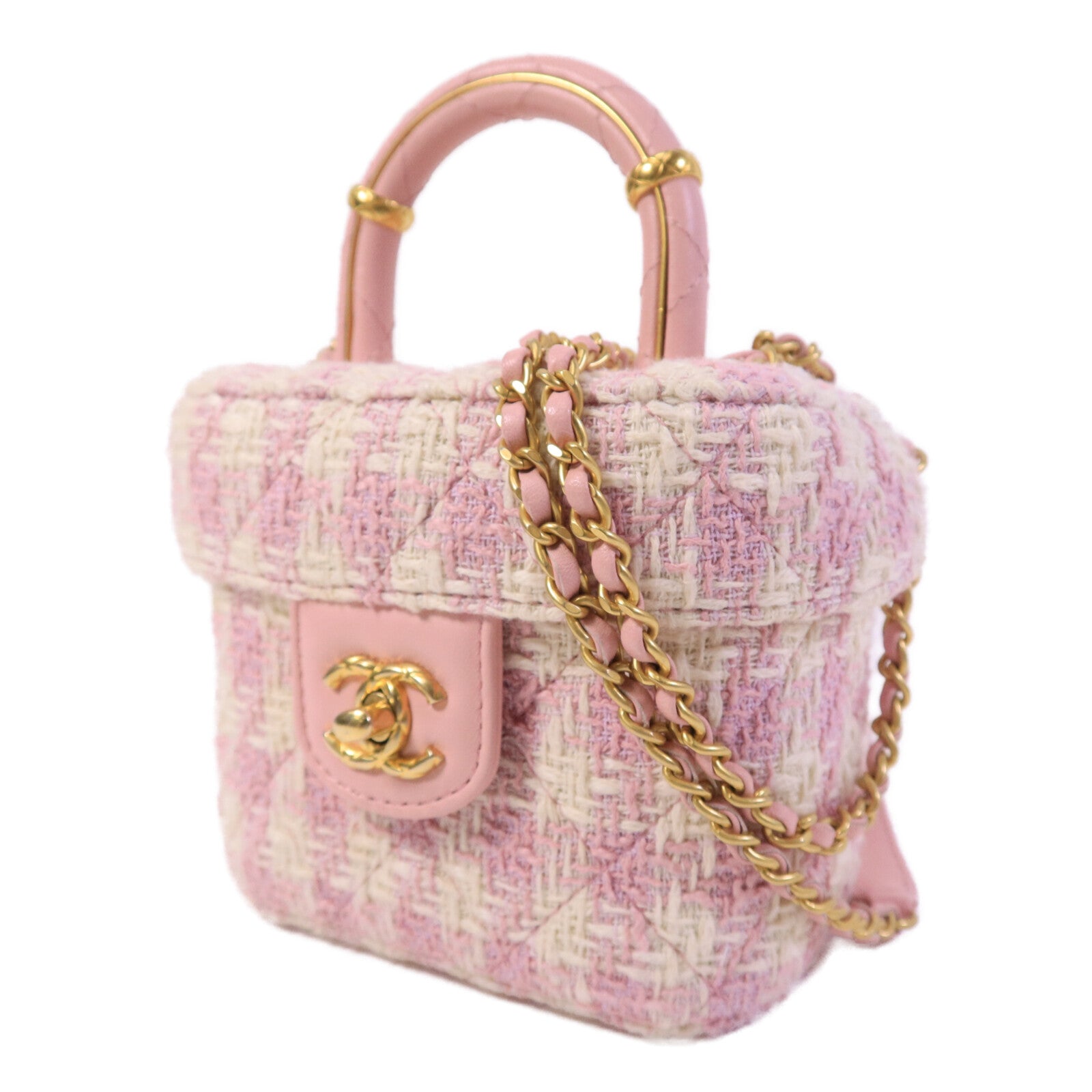 CHANEL 羊皮皮革/粗花呢Vanity Case鏈帶手挽肩背兩用袋