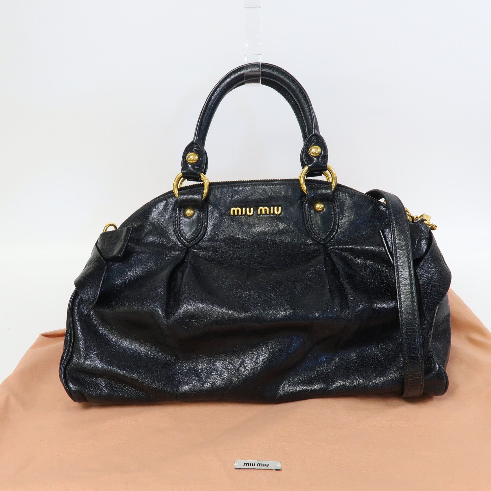 Miu Miu 牛皮皮革2 Way Shoulder金扣手挽肩背兩用袋黑色